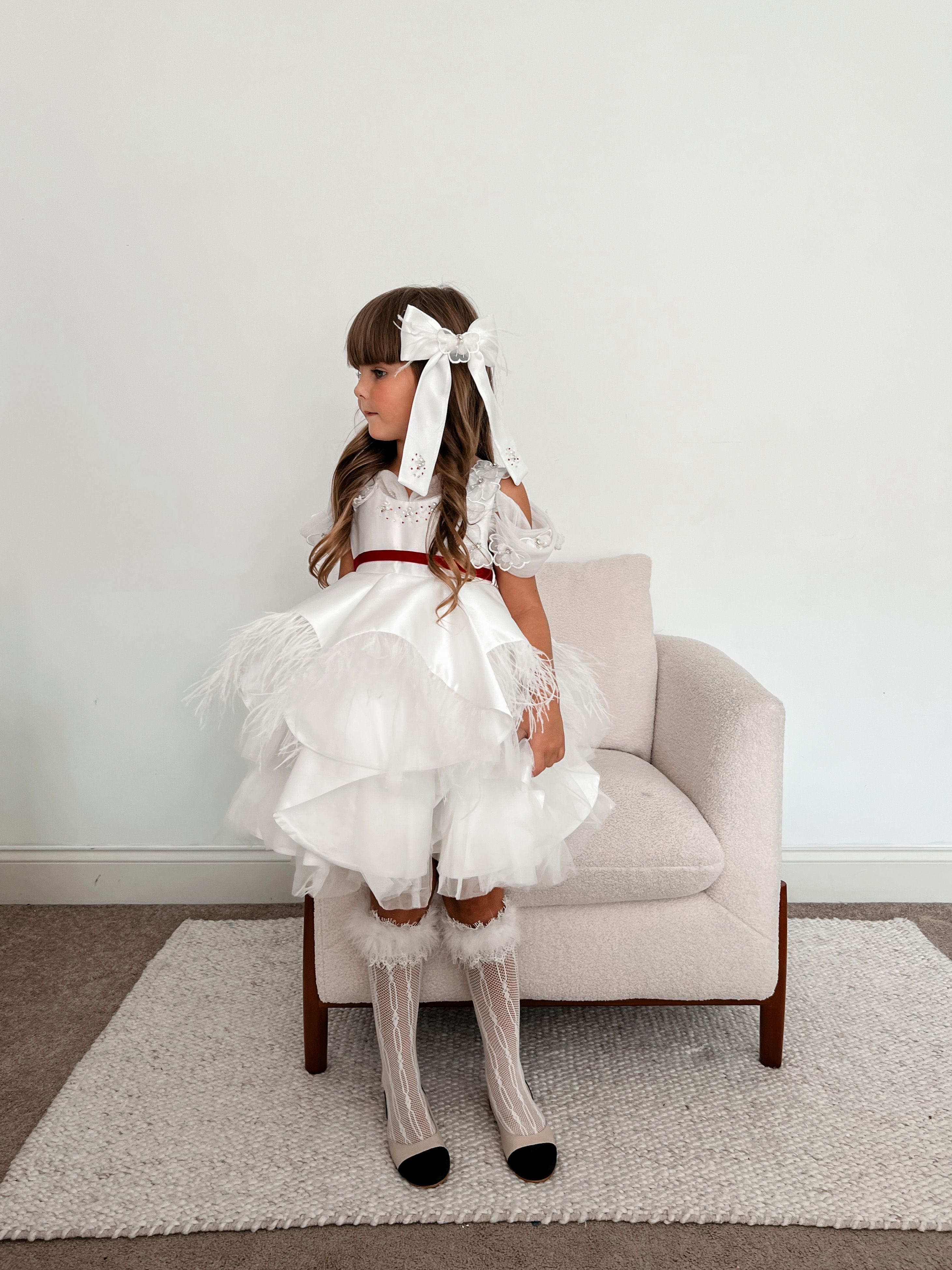 Constanza White Ceremony Dress with Red Bow - Image 14
