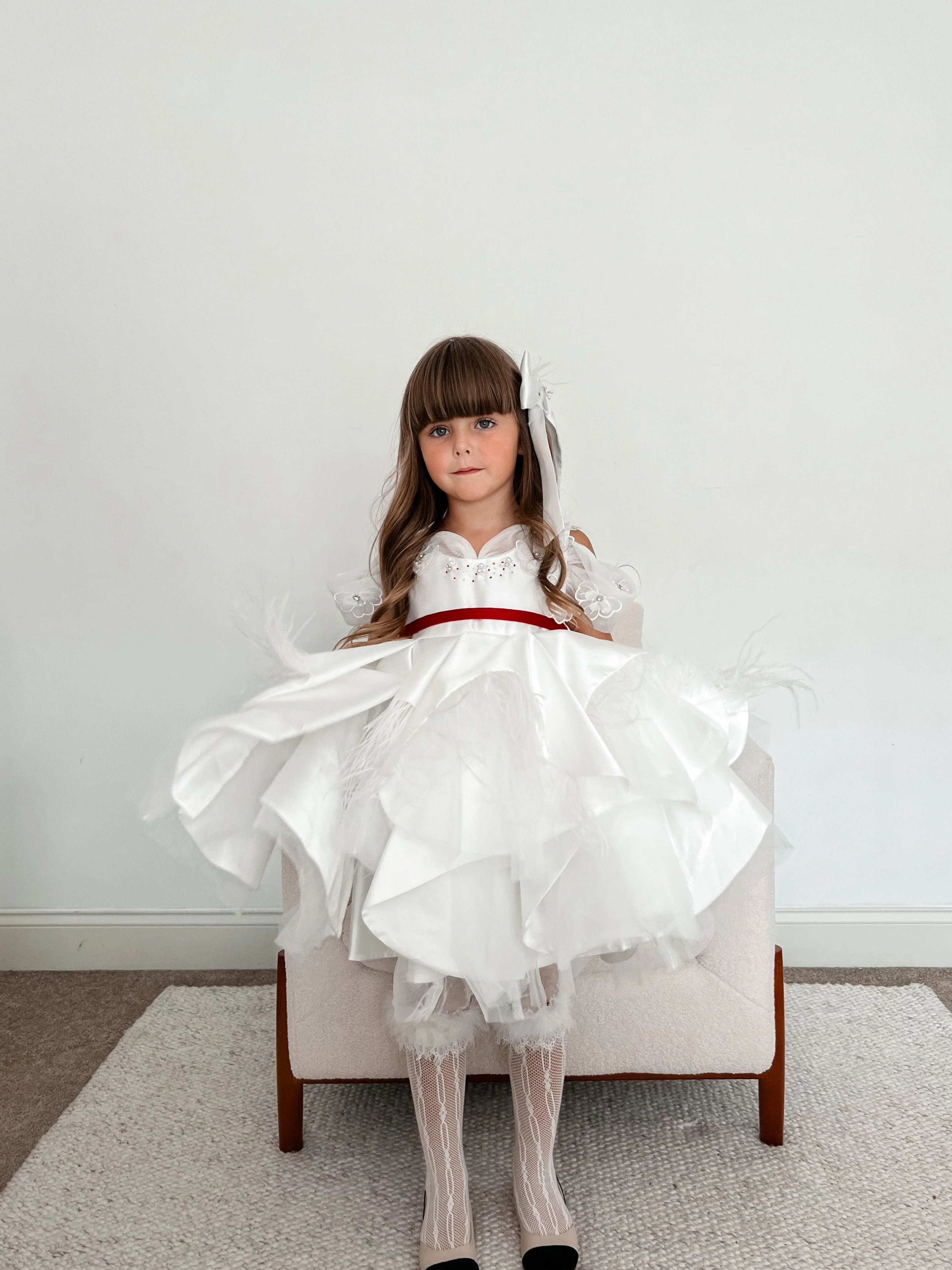 Constanza White Ceremony Dress with Red Bow - Image 15