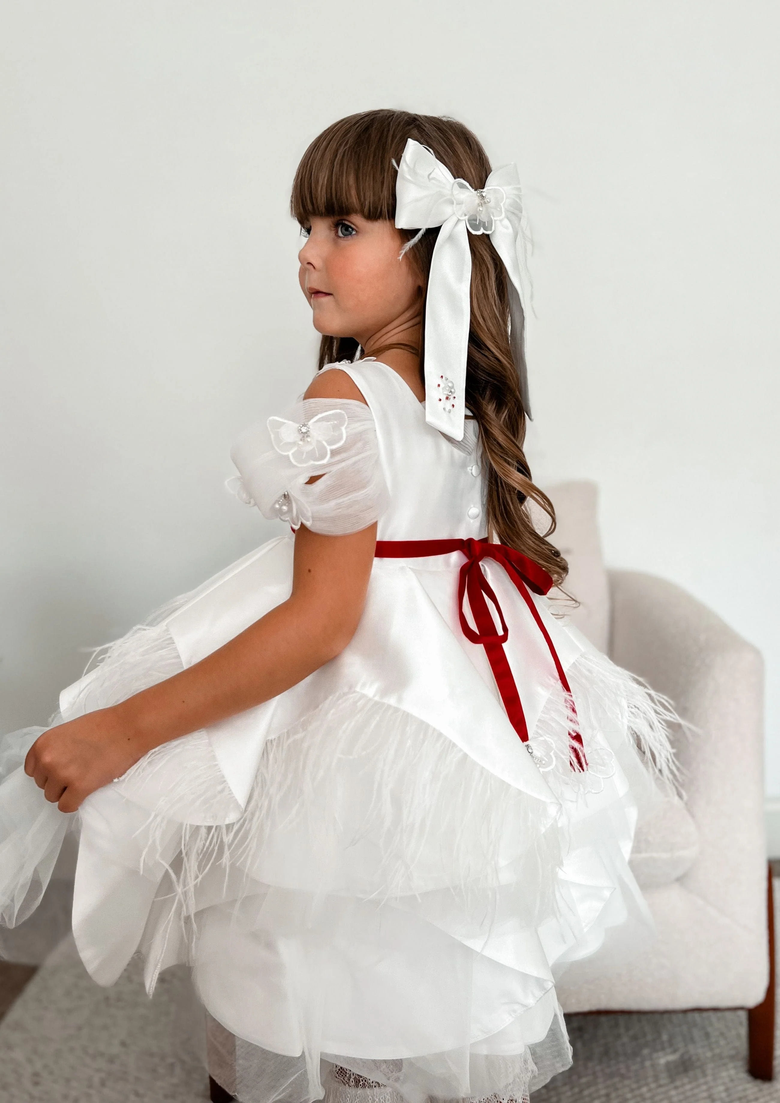 Constanza White Ceremony Dress with Red Bow - Image 16