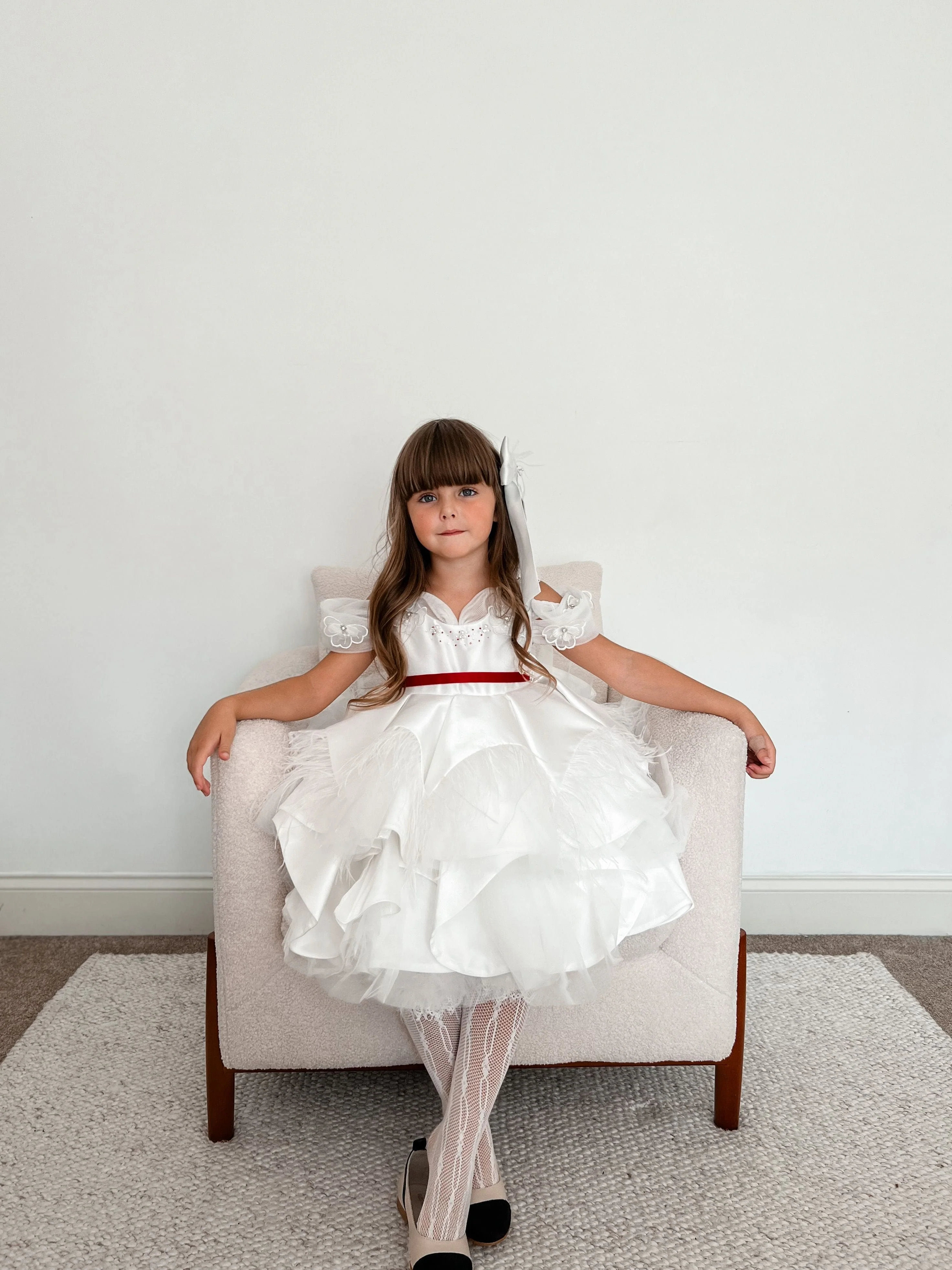 Constanza White Ceremony Dress with Red Bow - Image 17