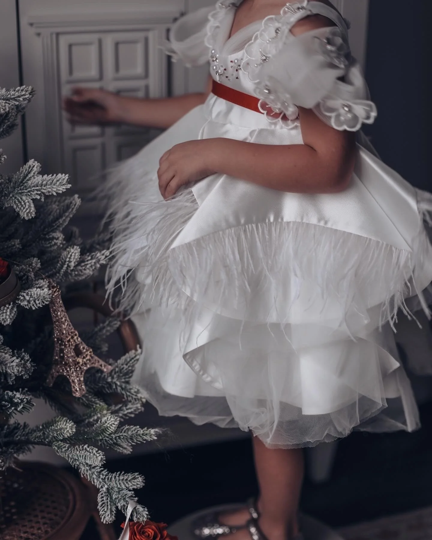 Constanza White Ceremony Dress with Red Bow - Image 22