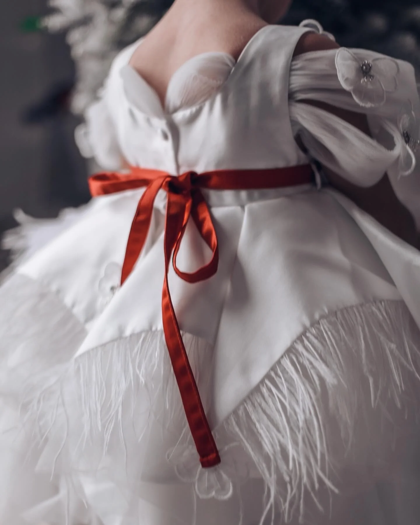 Constanza White Ceremony Dress with Red Bow - Image 24