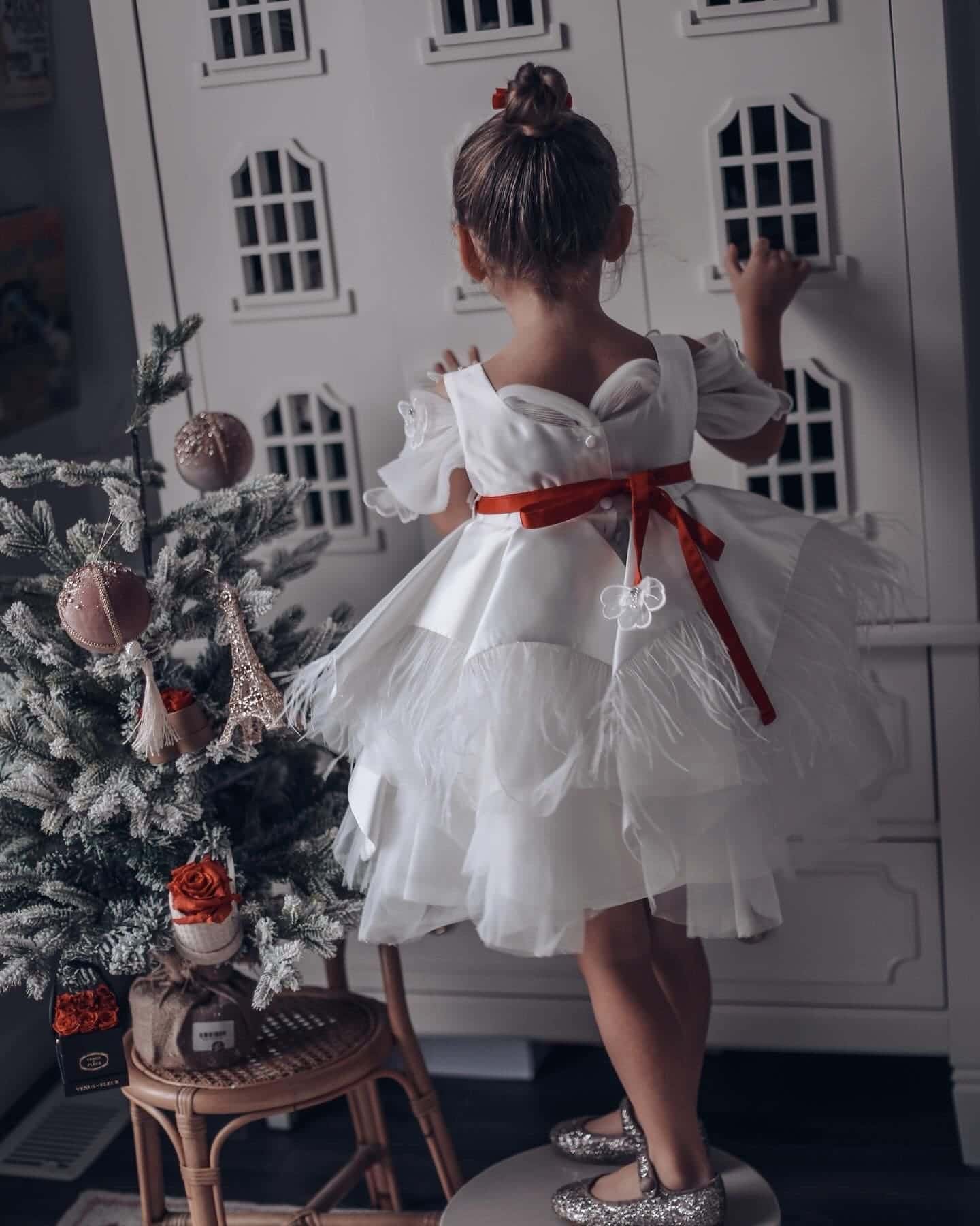 Constanza White Ceremony Dress with Red Bow - Image 25