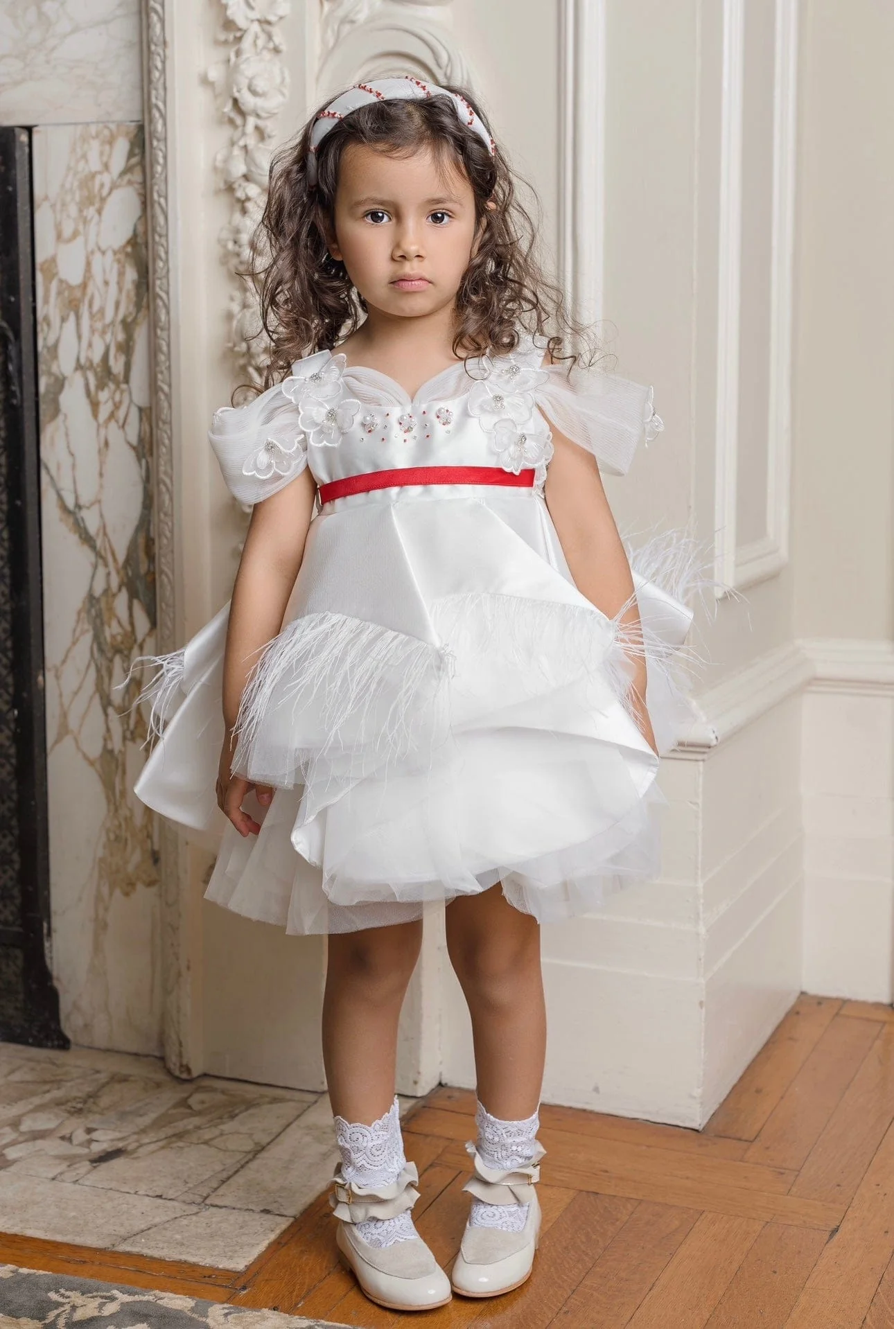 Constanza White Ceremony Dress with Red Bow - Image 6