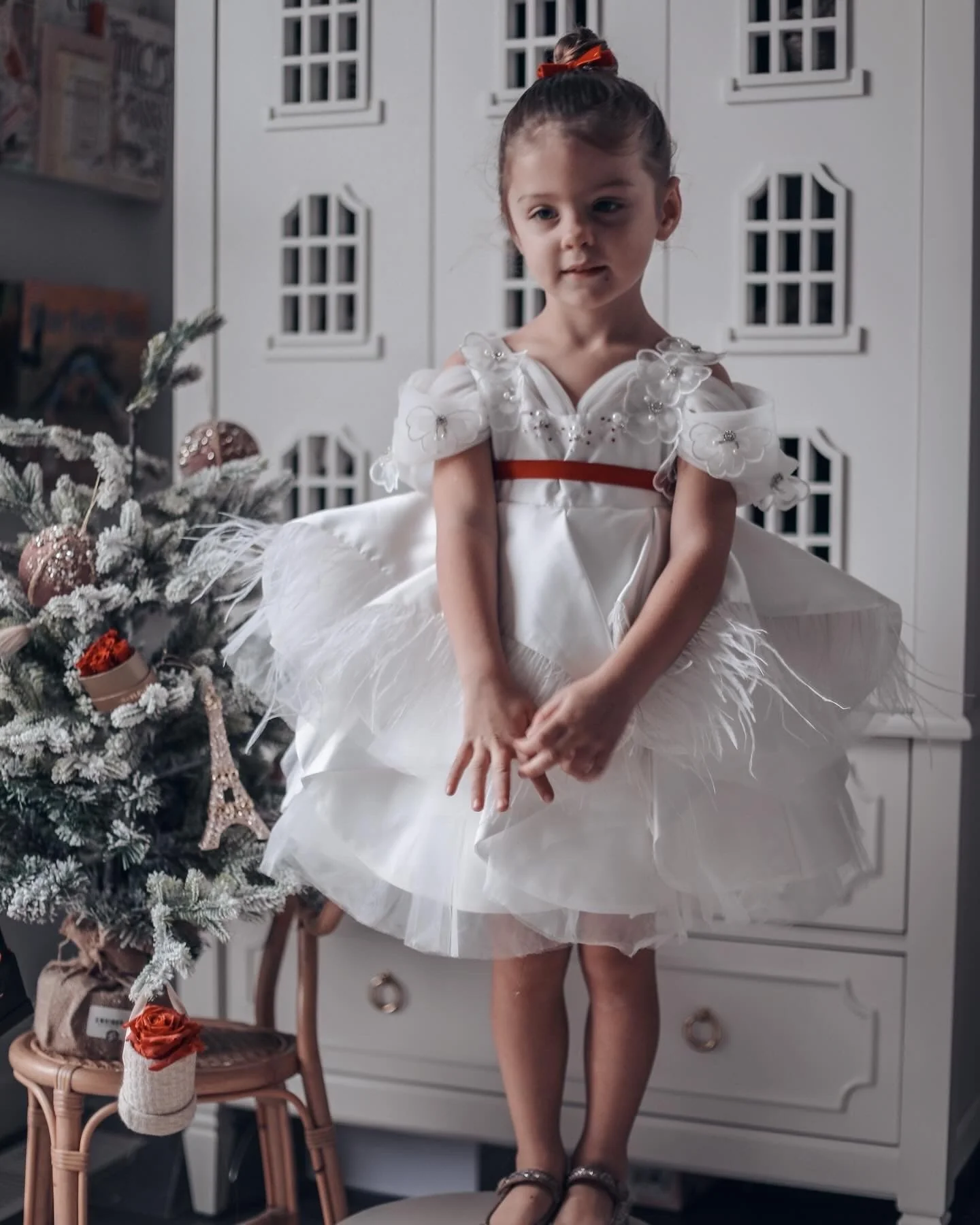 Constanza White Ceremony Dress with Red Bow - Image 8