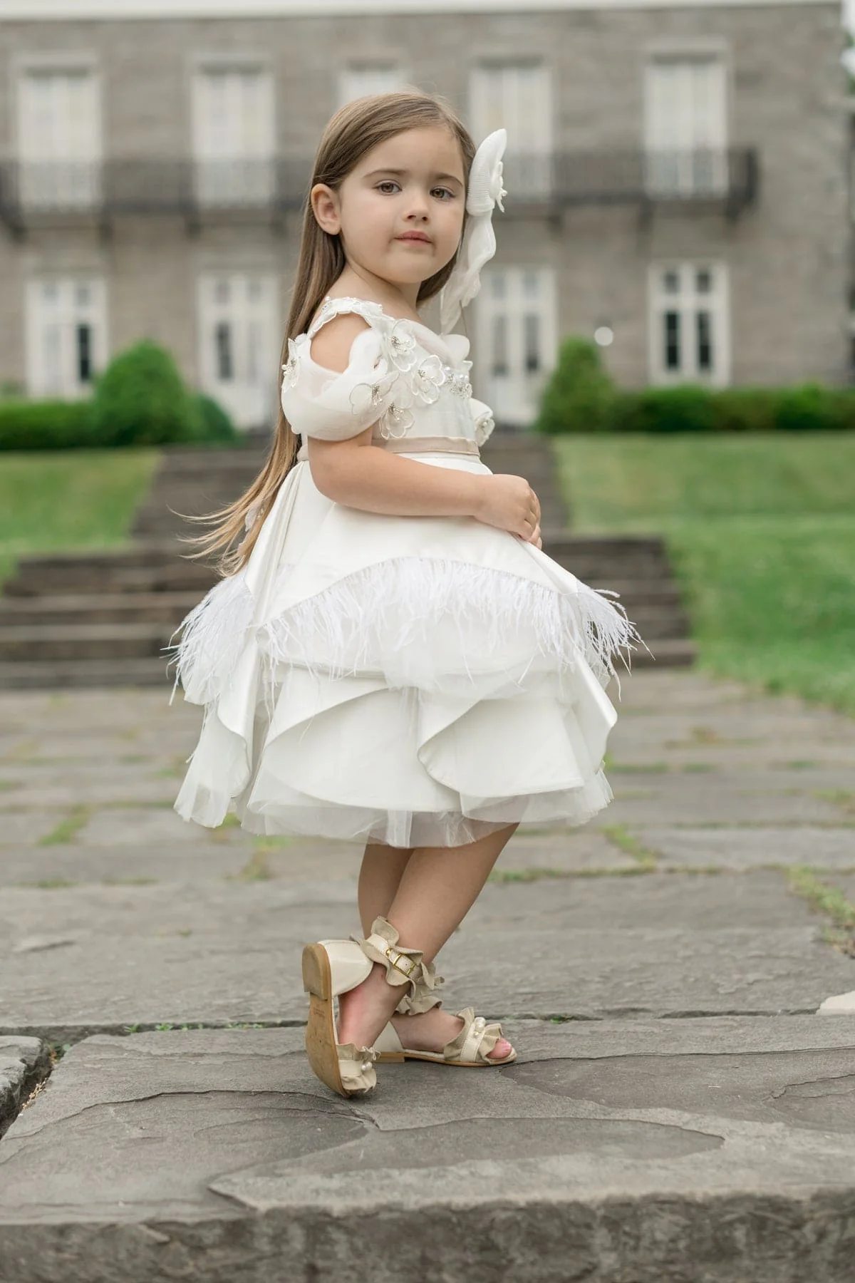 Constanza White Ceremony Dress with Champagne Bow - Image 10