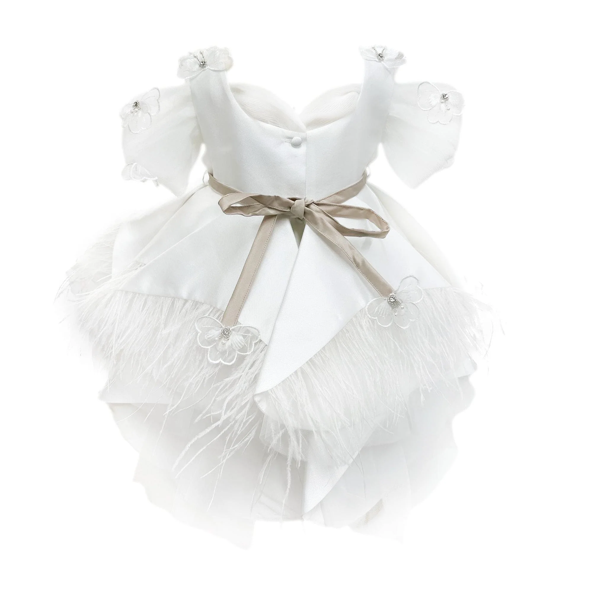Constanza White Ceremony Dress with Champagne Bow - Image 2