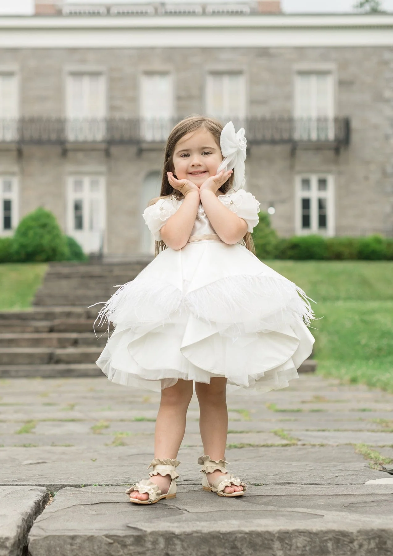 Constanza White Ceremony Dress with Champagne Bow - Image 5
