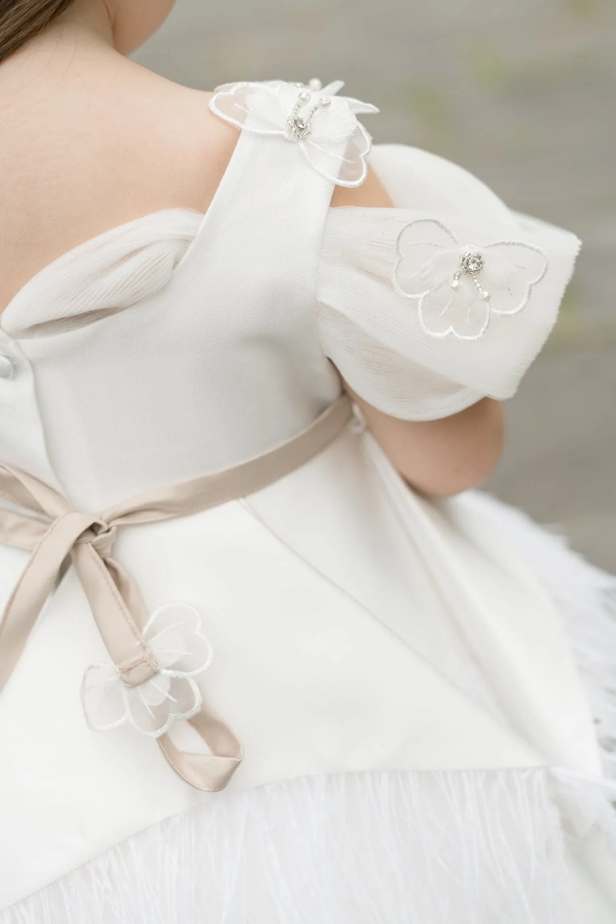 Constanza White Ceremony Dress with Champagne Bow - Image 6