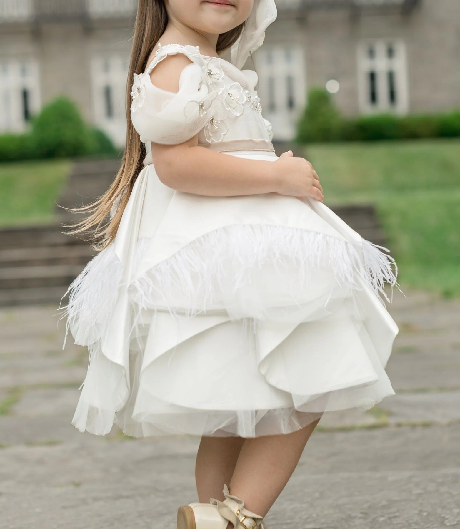Constanza White Ceremony Dress with Champagne Bow - Image 8
