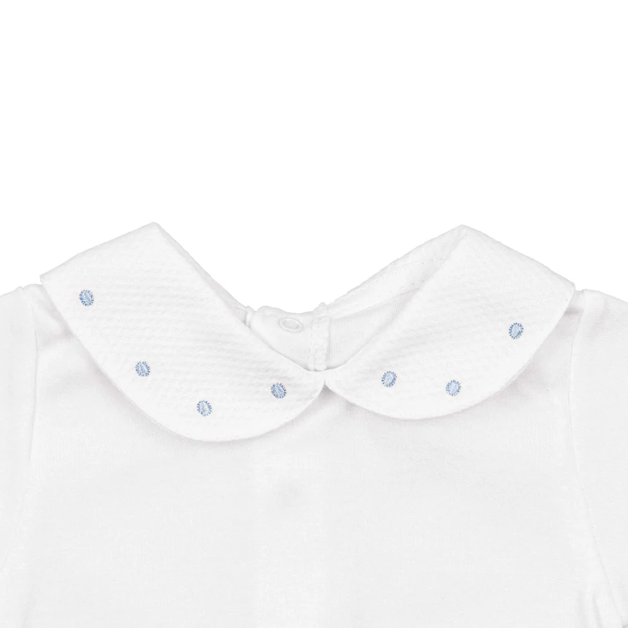 White Cotton Baby Bodysuit Onesie with Piqué Collar and Short Sleeves - Image 2