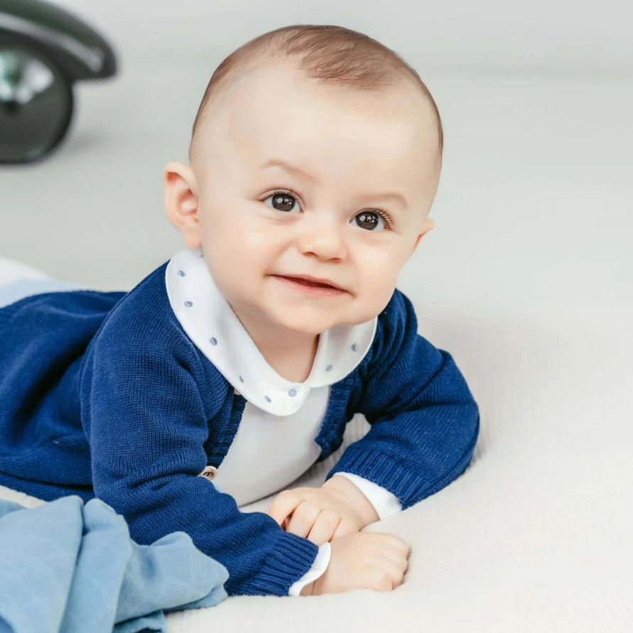 White Cotton Baby Bodysuit Onesie with Piqué Collar and Short Sleeves - Image 3