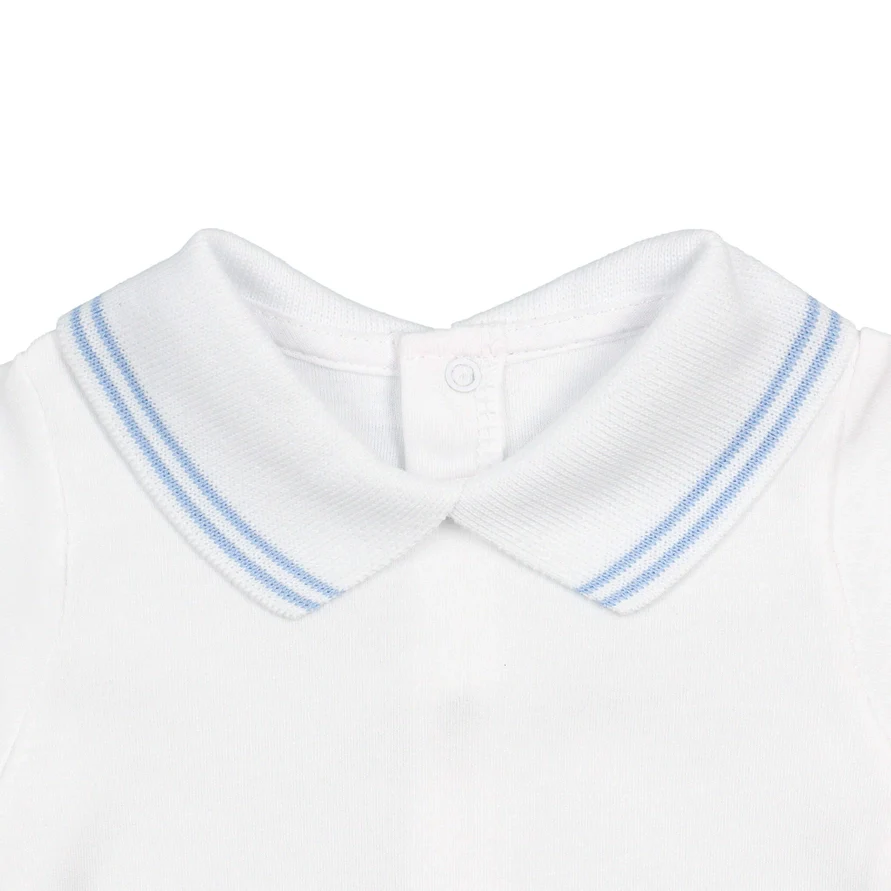 White Cotton Baby Bodysuit Onesie with Polo-Style Collar & Short Sleeves - Image 2
