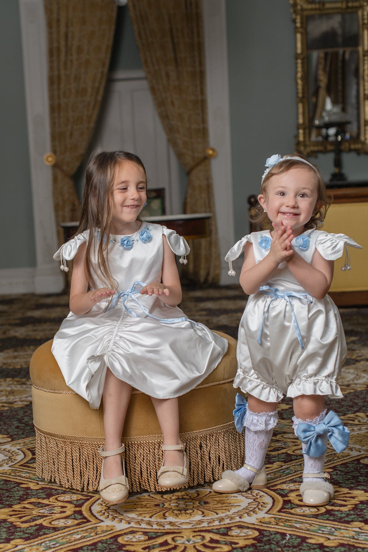 Daphne White Satin Romper with Blue Embroidery - Image 16