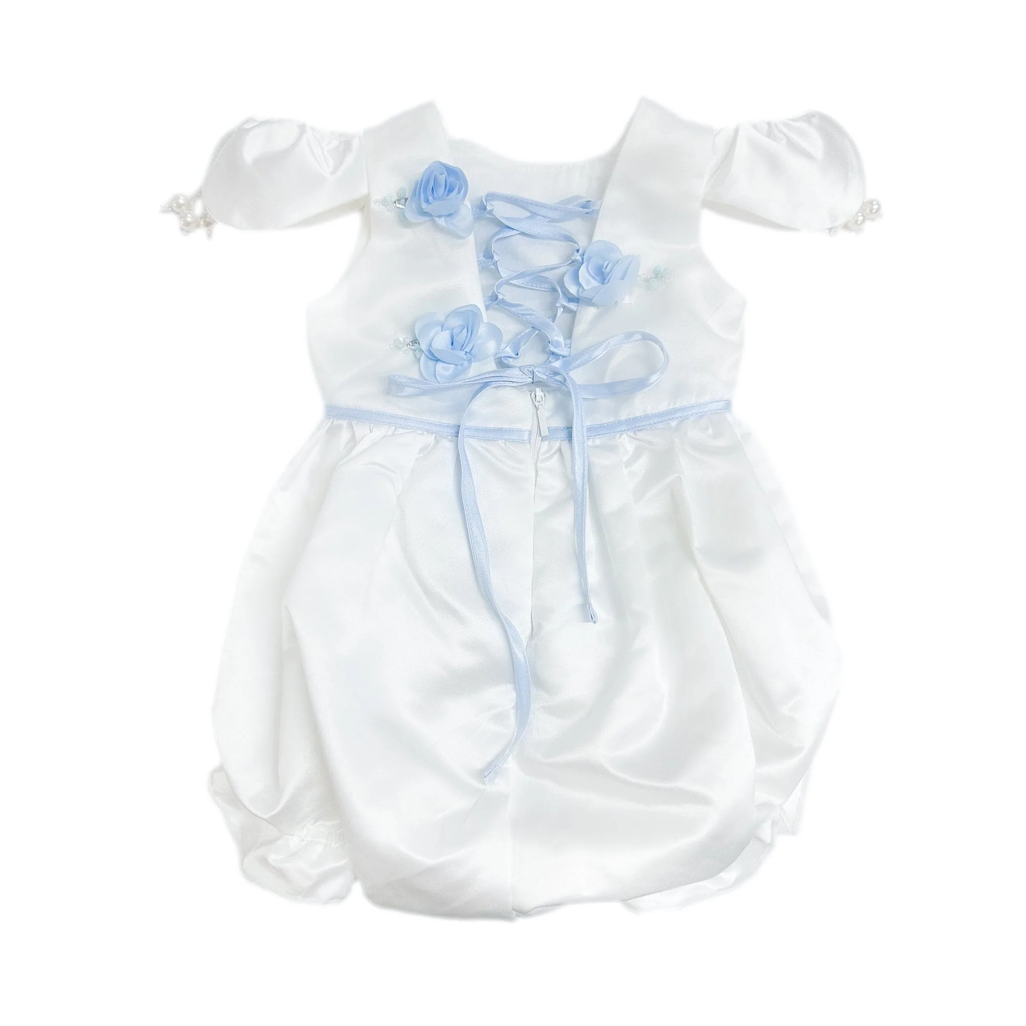 Daphne White Satin Romper with Blue Embroidery - Image 2