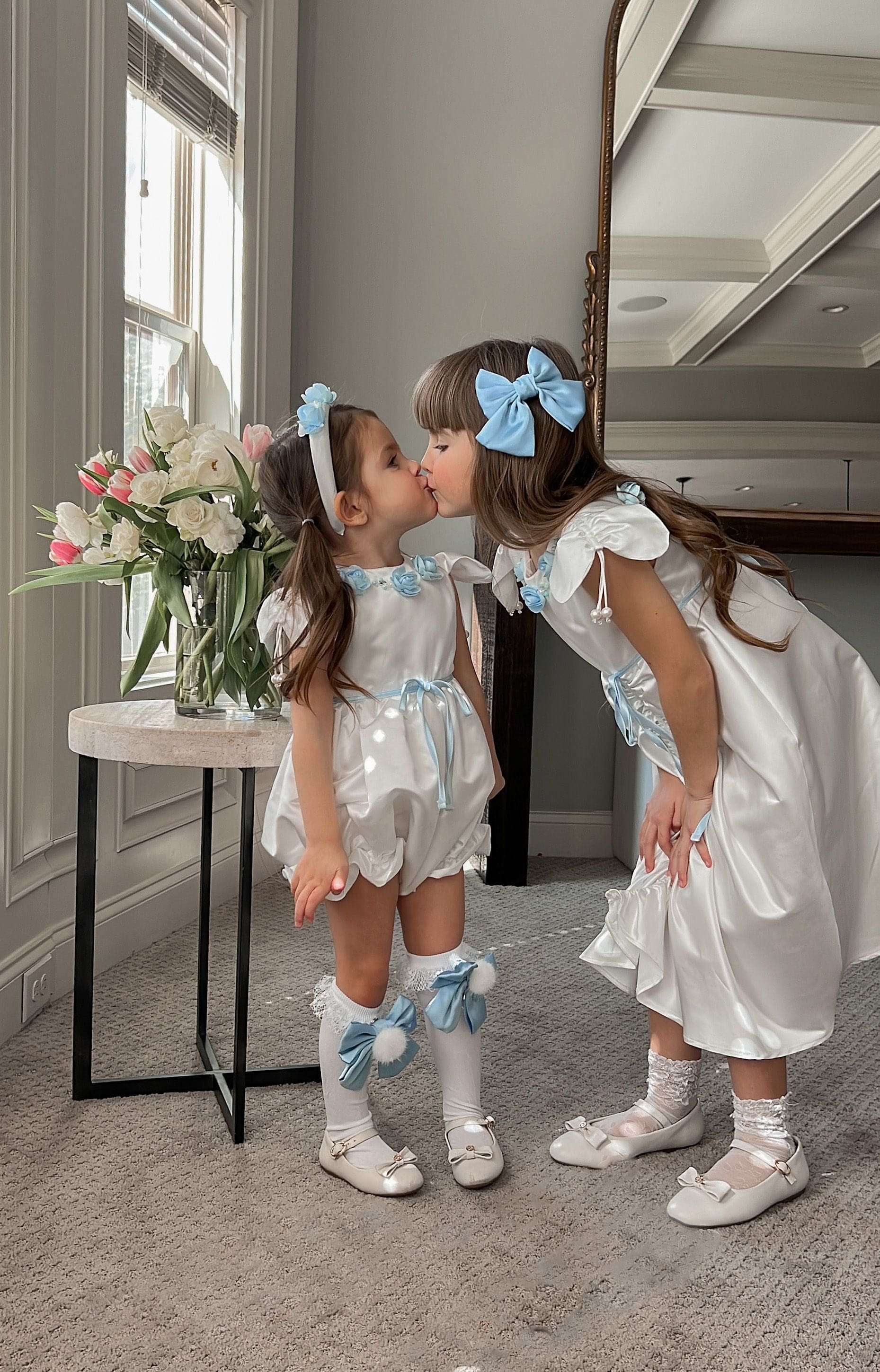 Daphne White Satin Romper with Blue Embroidery - Image 20