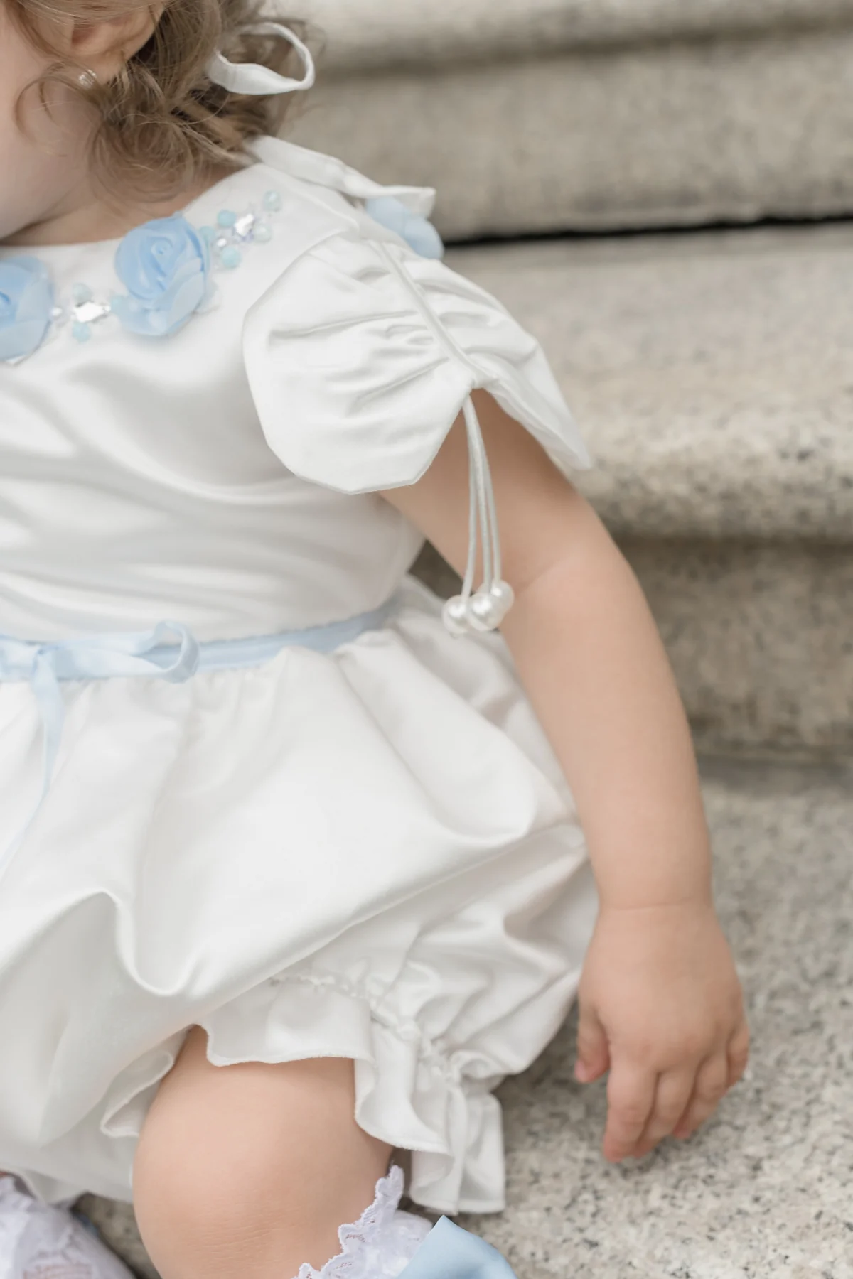 Daphne White Satin Romper with Blue Embroidery - Image 7