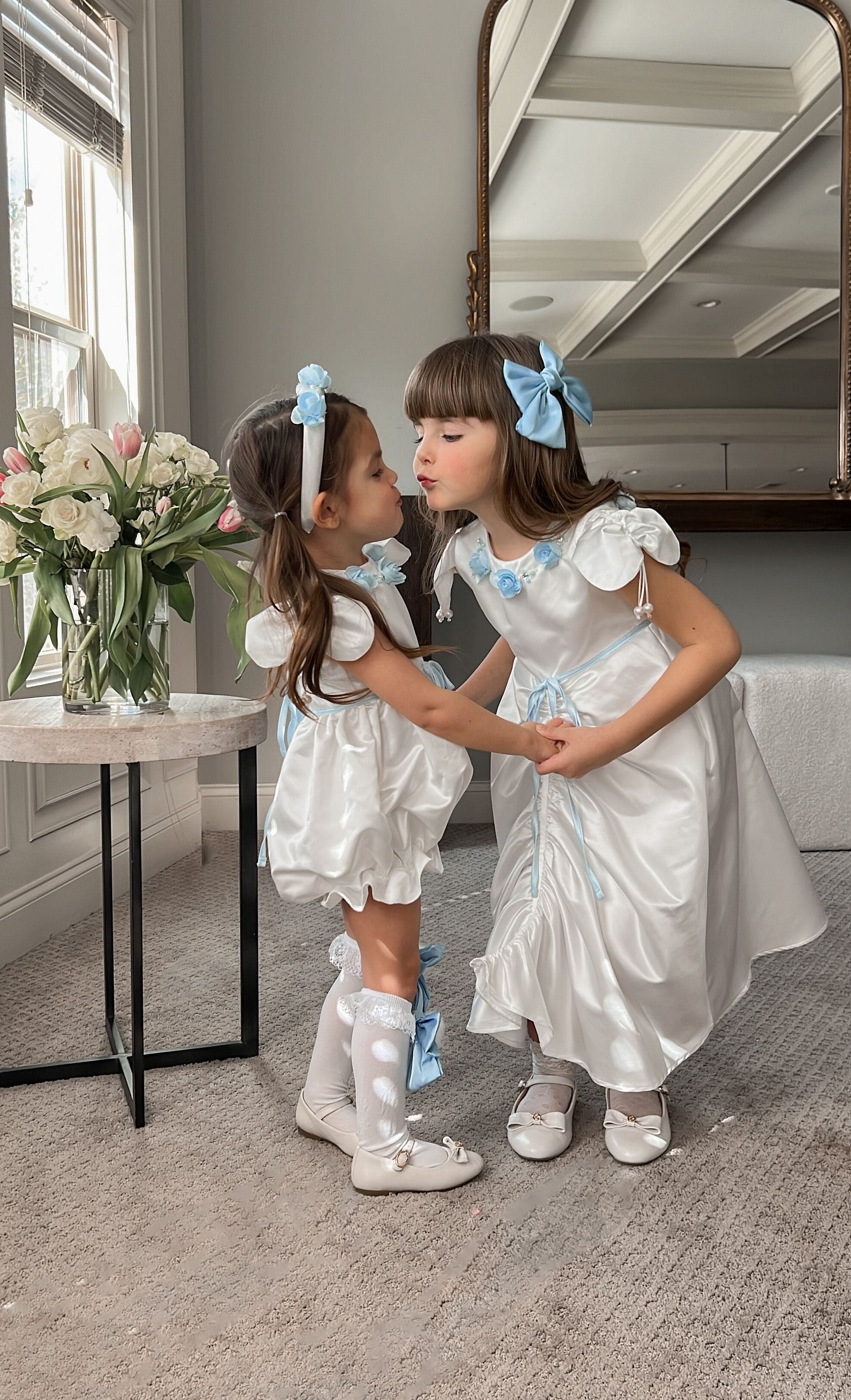 Daphne White Satin Romper with Blue Embroidery - Image 8