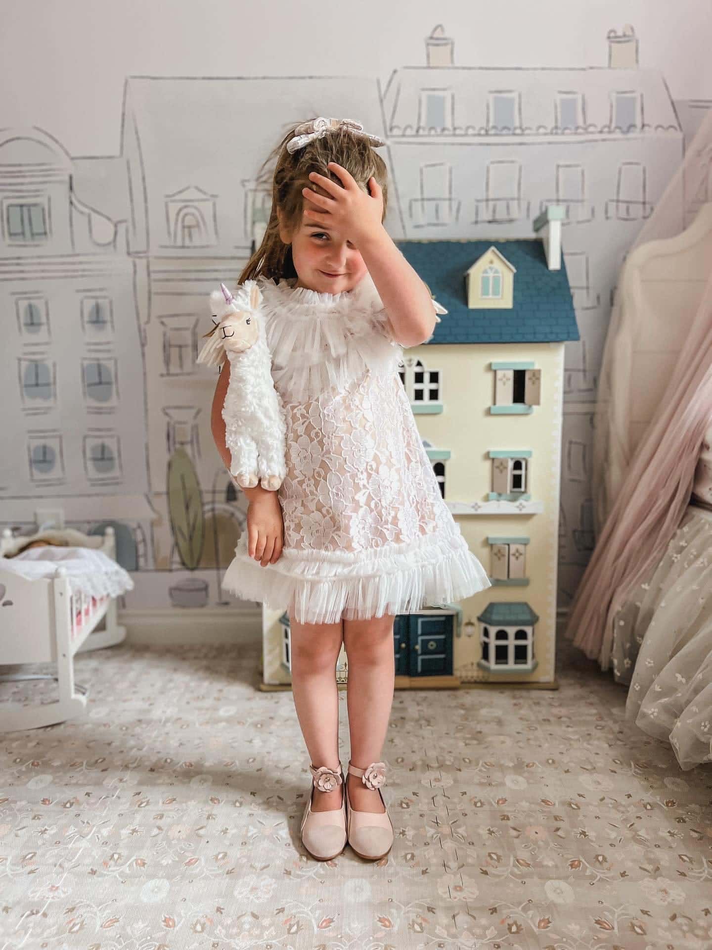 Dove Lace Overlay Beige Dress - Image 19
