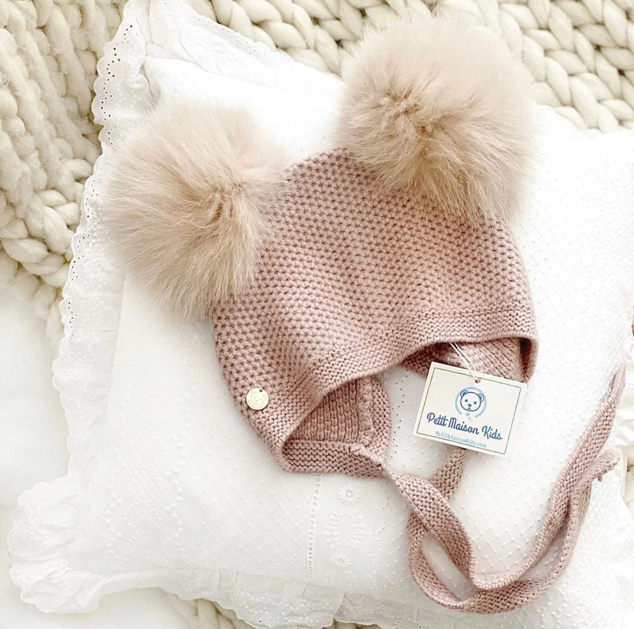 Honeycomb Dusty Pink Cashmere Bonnet - Image 14