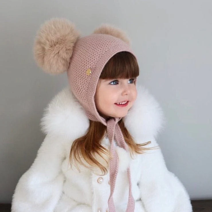Honeycomb Dusty Pink Cashmere Bonnet - Image 3