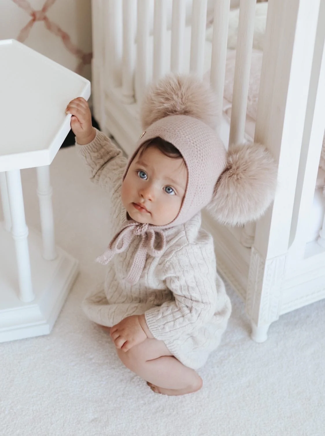 Honeycomb Dusty Pink Cashmere Bonnet - Image 5