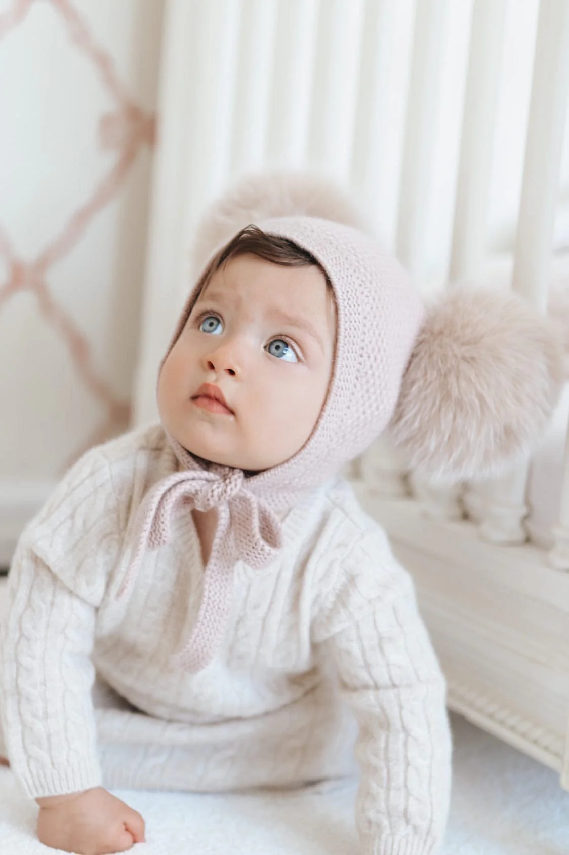Honeycomb Dusty Pink Cashmere Bonnet - Image 6