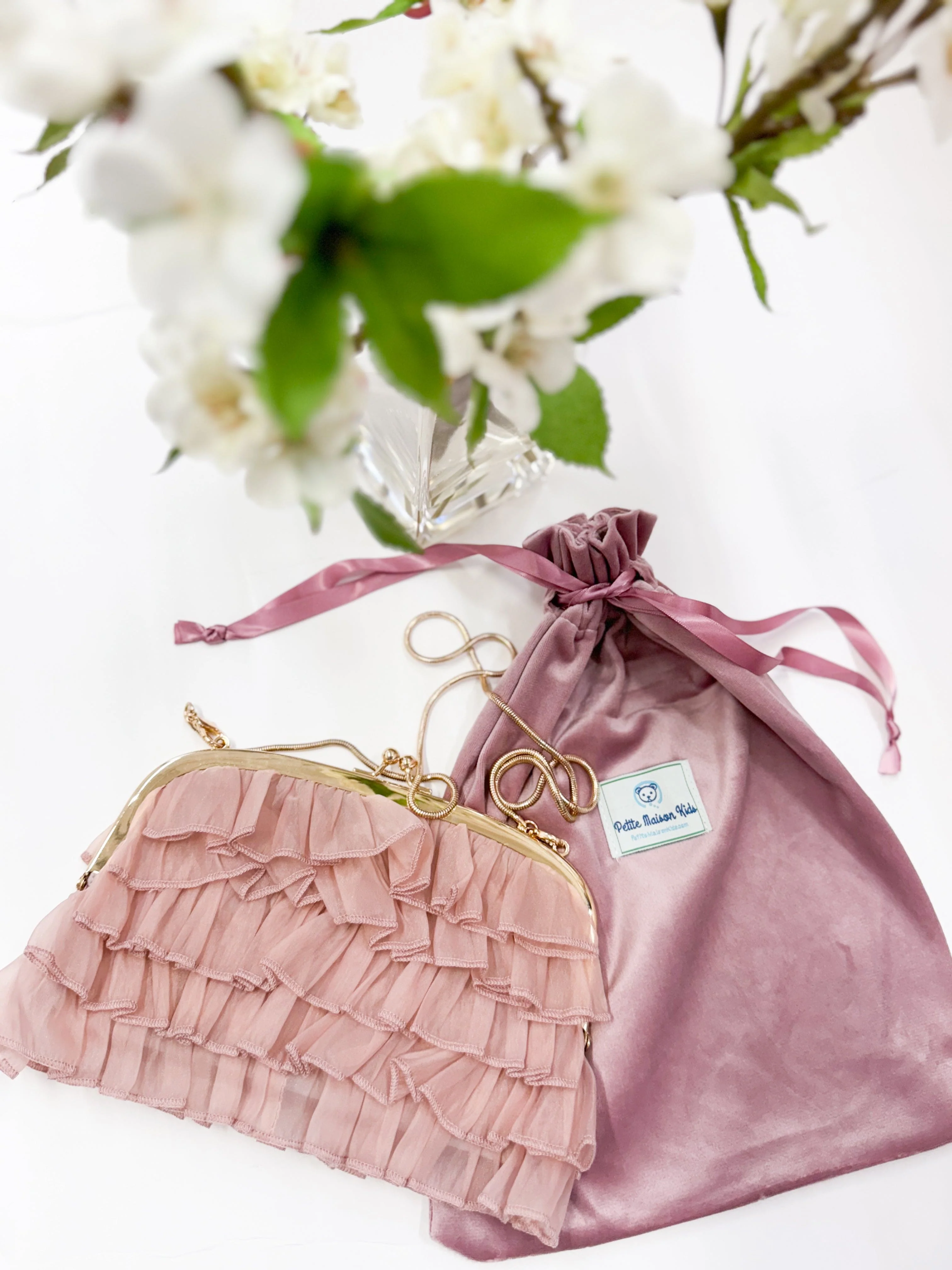 Dusty Pink Organza Ruffle Handbag - Image 2