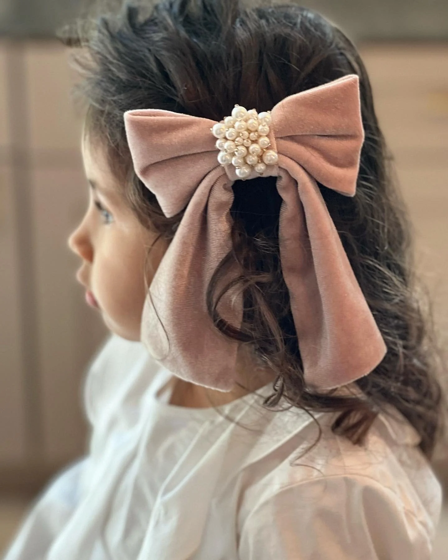 Dusty Pink Velour Hair Bow - Image 6
