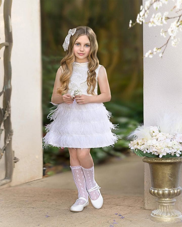 Eliza Ivory Feather Dress - Image 21