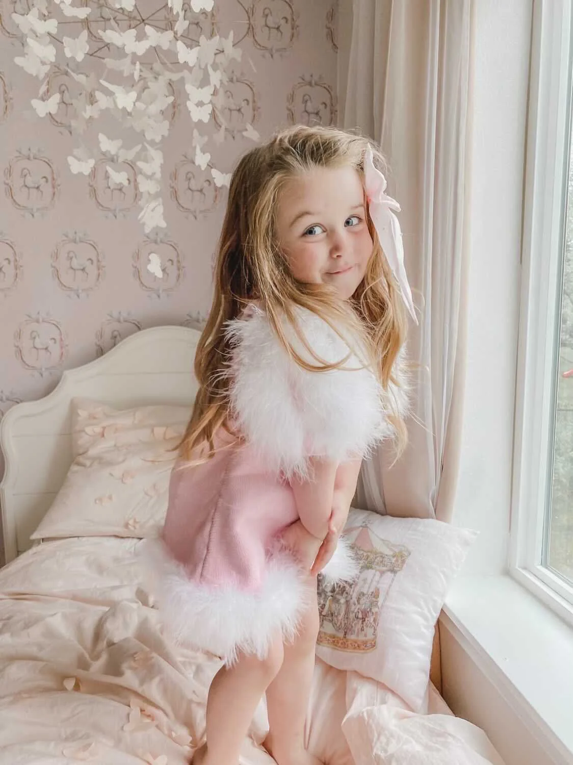 Ella Knit Pink Feather Dress - Image 11