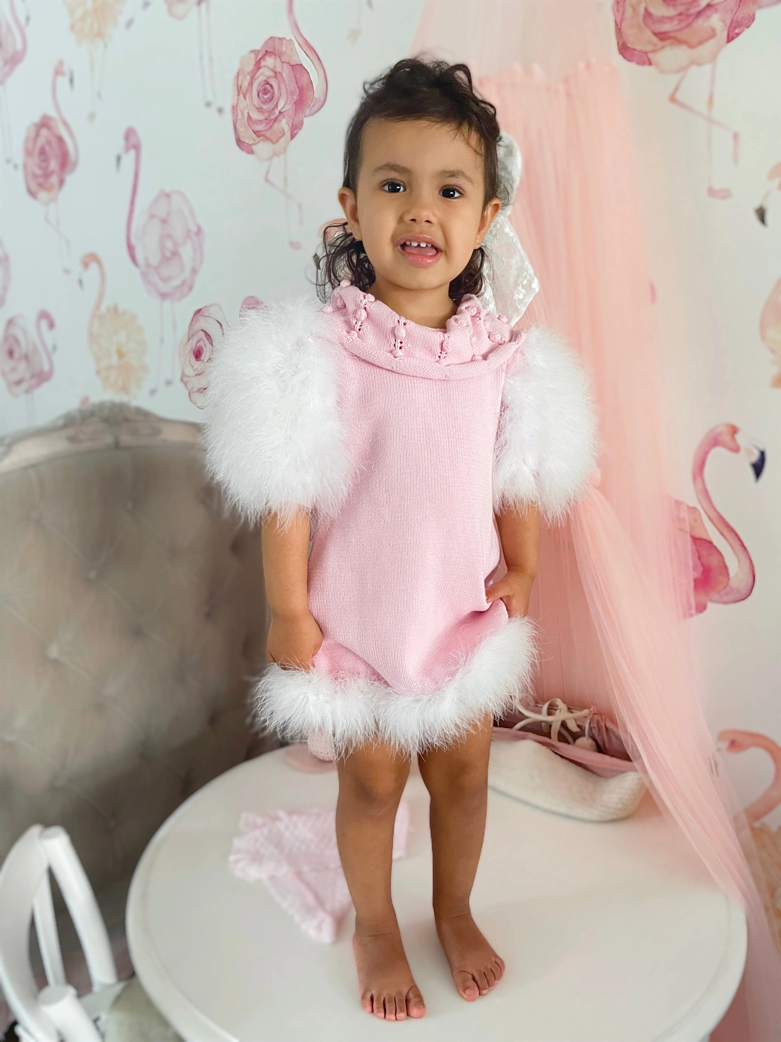 Ella Knit Pink Feather Dress - Image 14