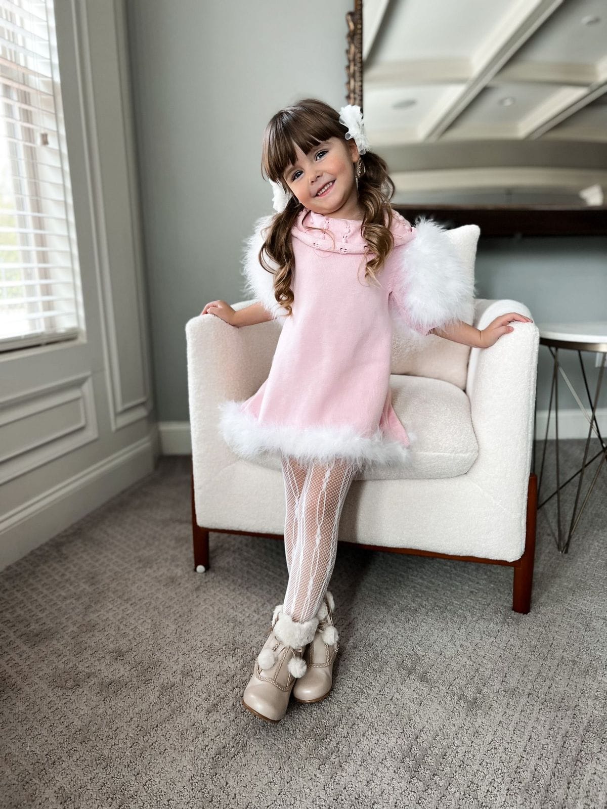 Ella Knit Pink Feather Dress - Image 23