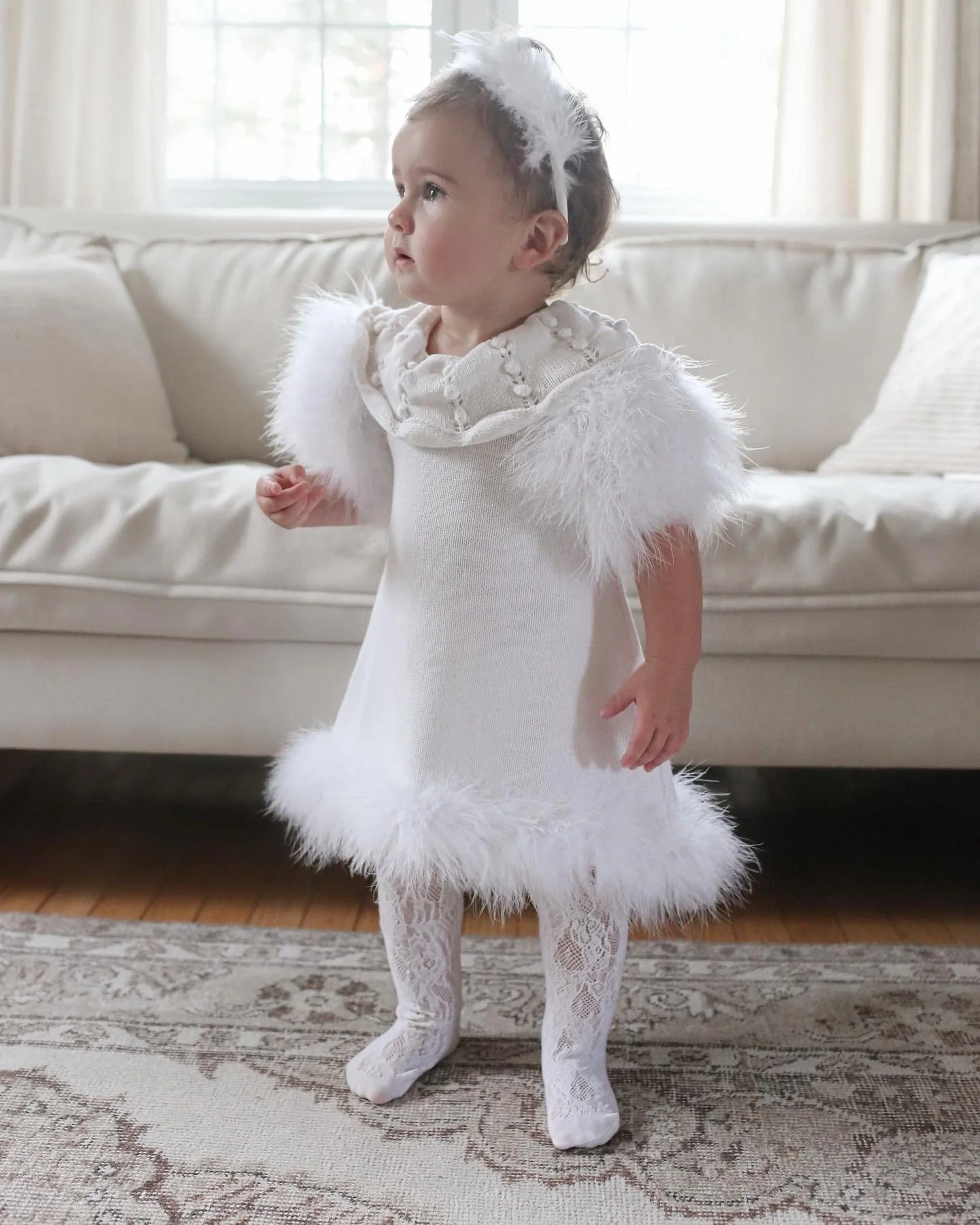 Ella Knit White Feather Dress - Image 16
