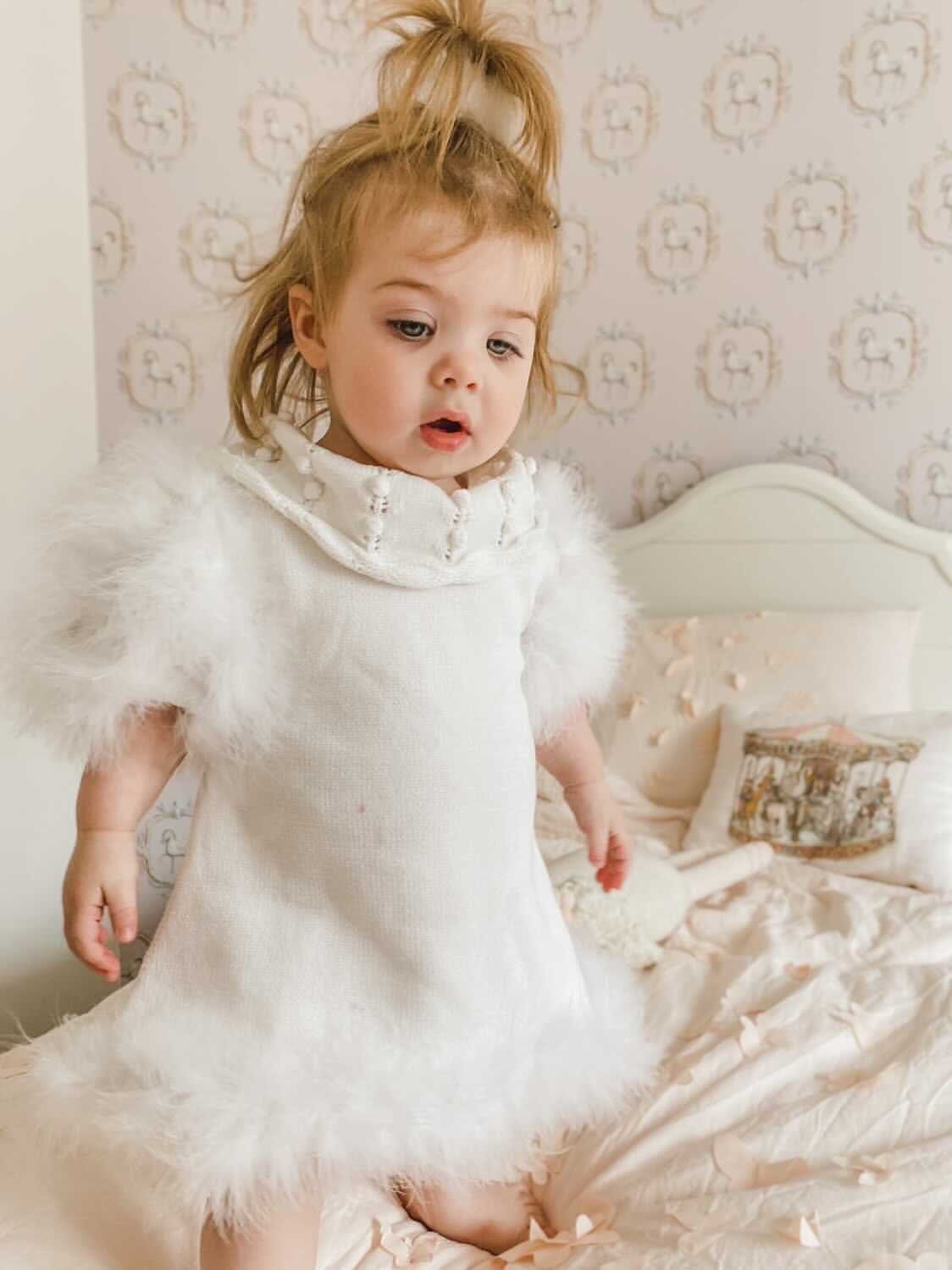 Ella Knit White Feather Dress - Image 23