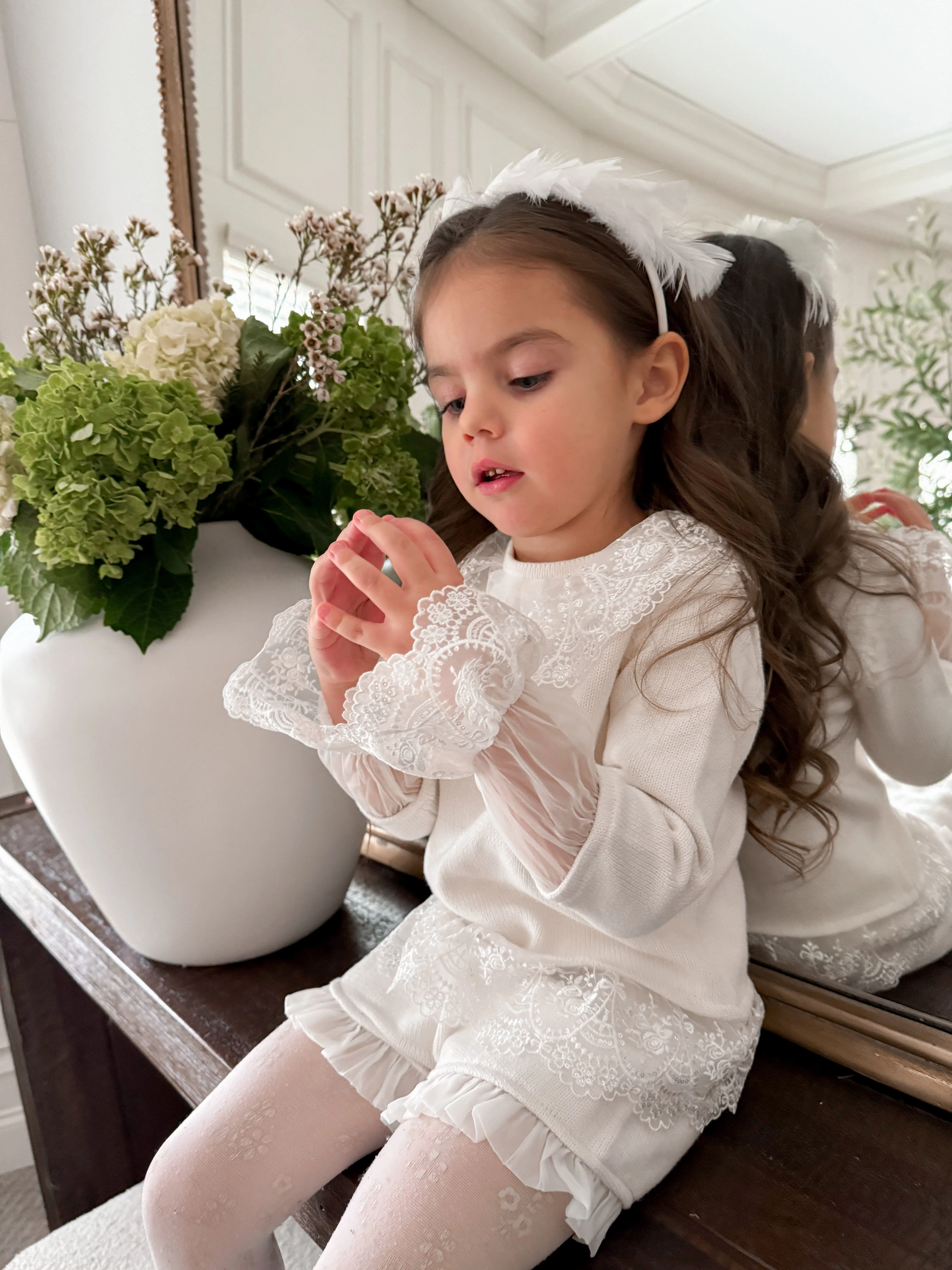 Emma White Cotton and Lace Top and Shorts Set - Image 5