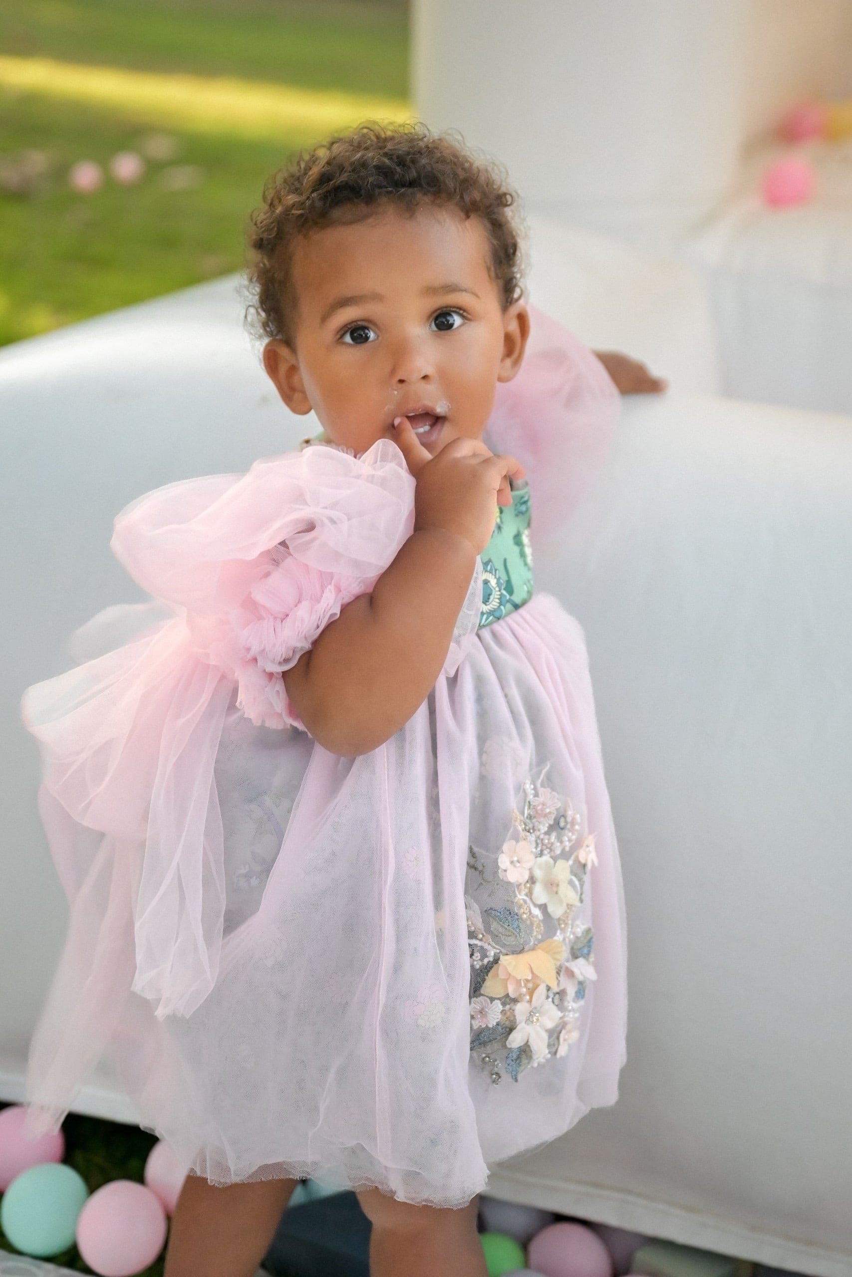 Eva Pink And Green Floral Tulle Dress - Image 2