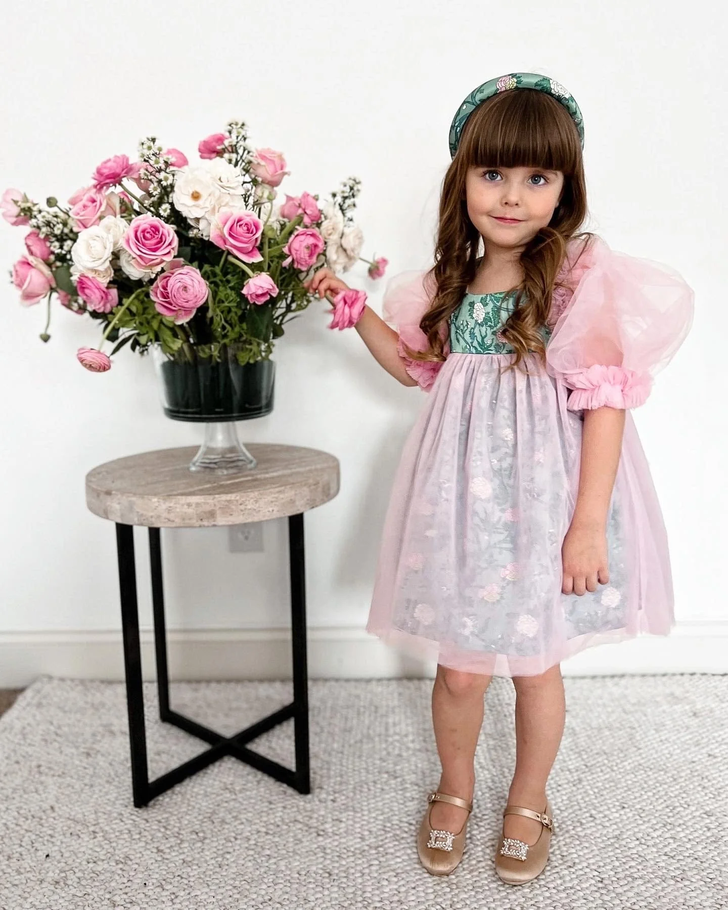 Eva Pink And Green Floral Tulle Dress - Image 4