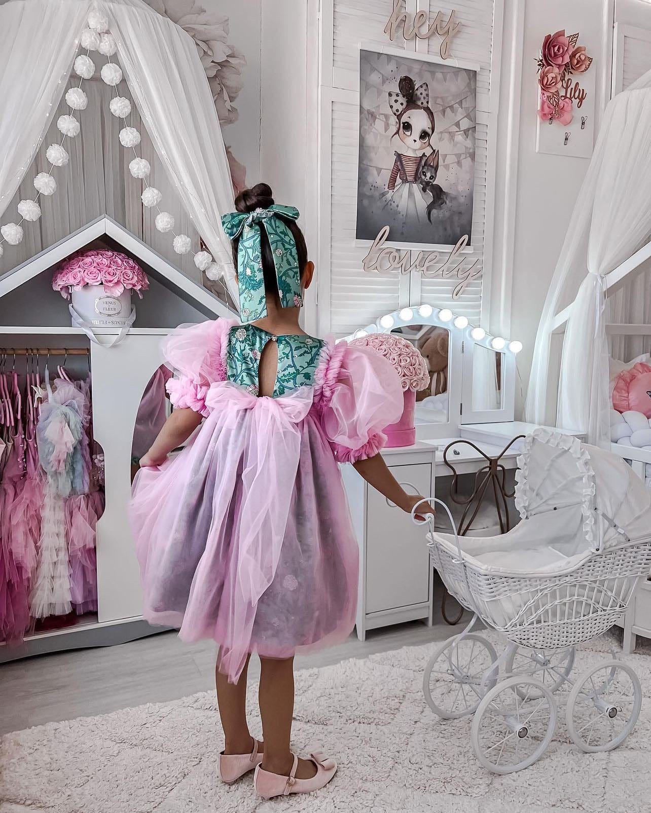 Eva Pink And Green Floral Tulle Dress - Image 5