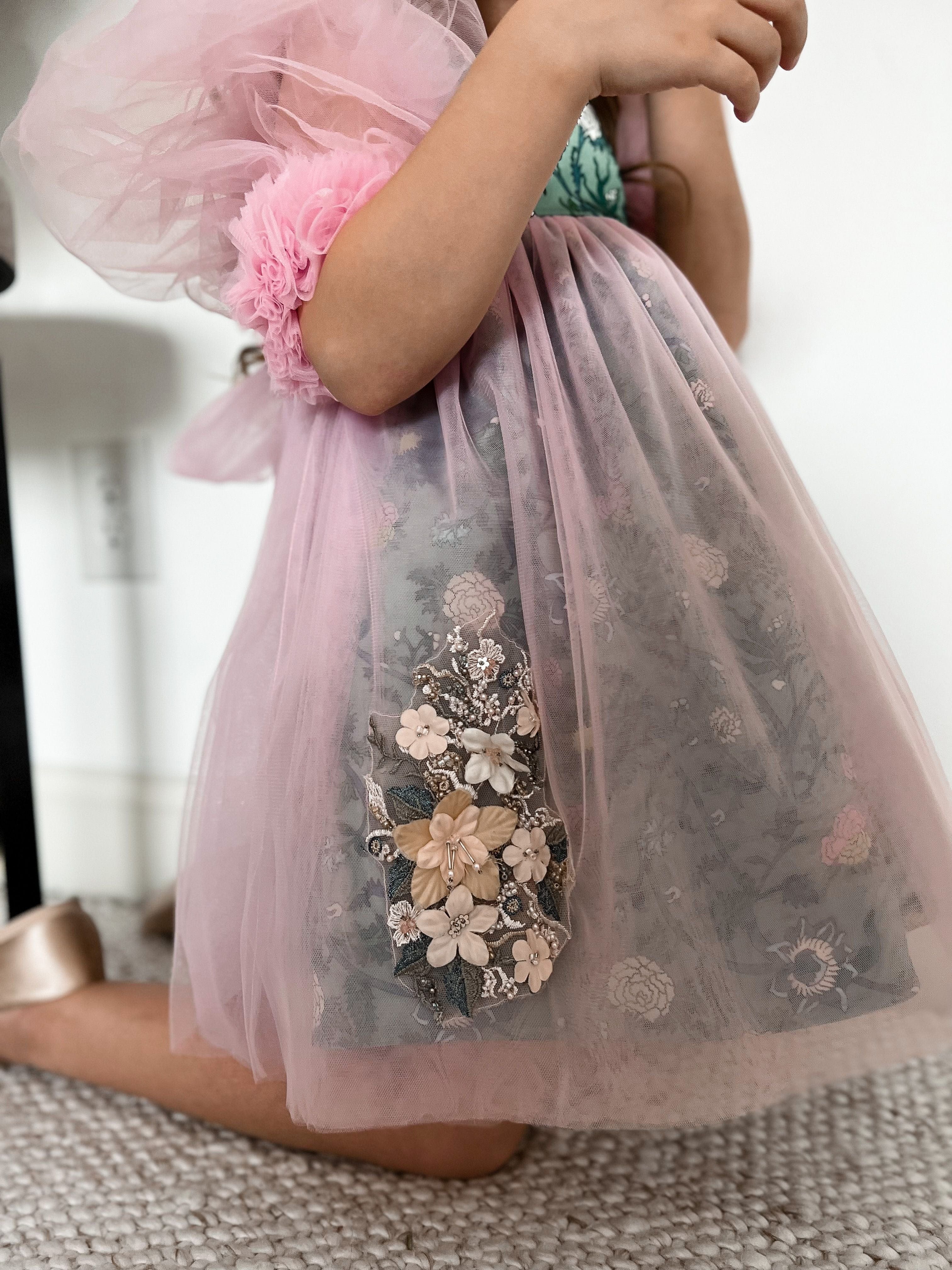 Eva Pink And Green Floral Tulle Dress - Image 6
