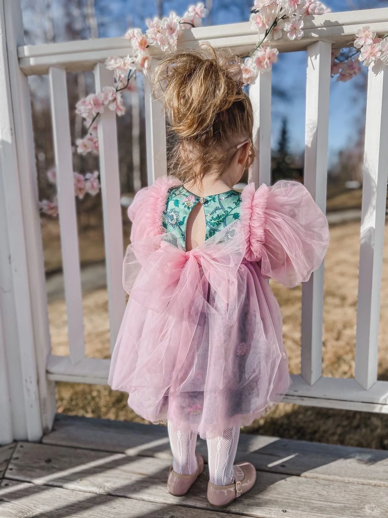 Eva Pink And Green Floral Tulle Dress - Image 7
