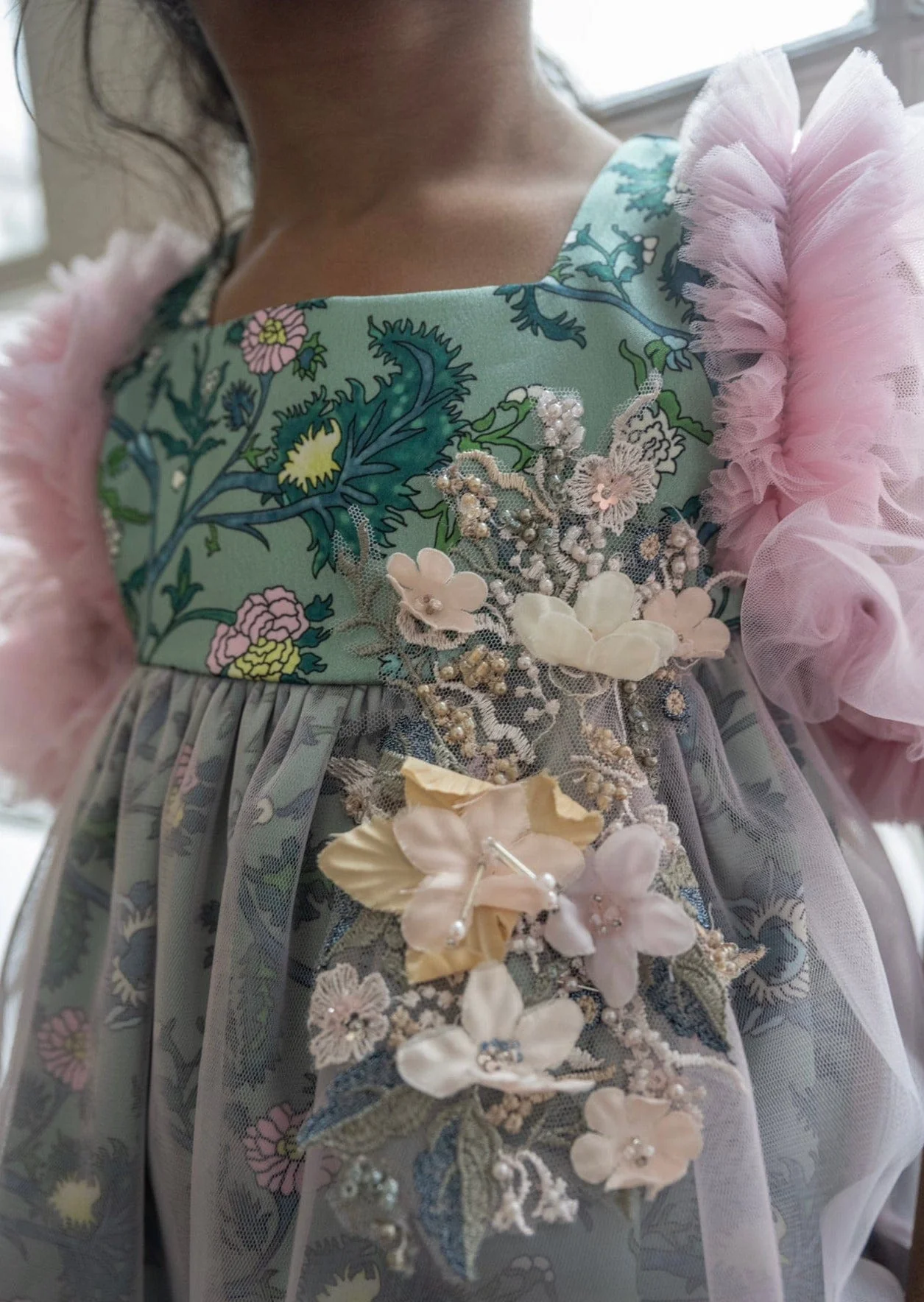 Eva Pink and Green Floral Tulle Romper - Image 11