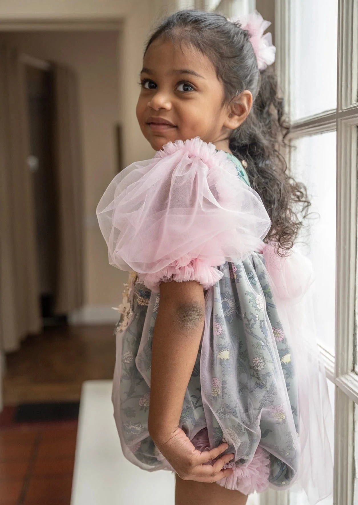 Eva Pink and Green Floral Tulle Romper - Image 12