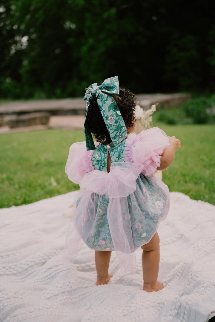 Eva Pink and Green Floral Tulle Romper - Image 13