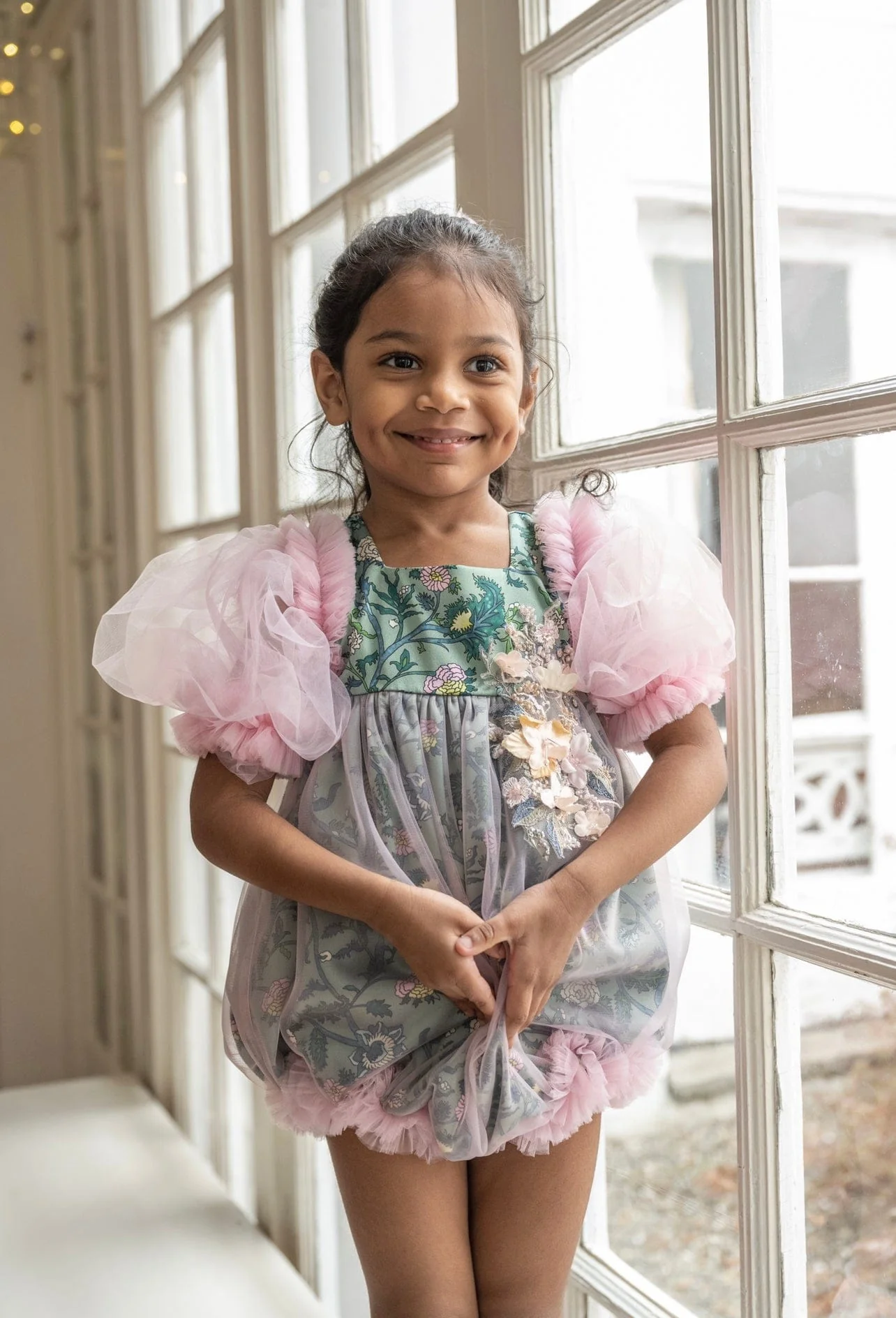 Eva Pink and Green Floral Tulle Romper - Image 4