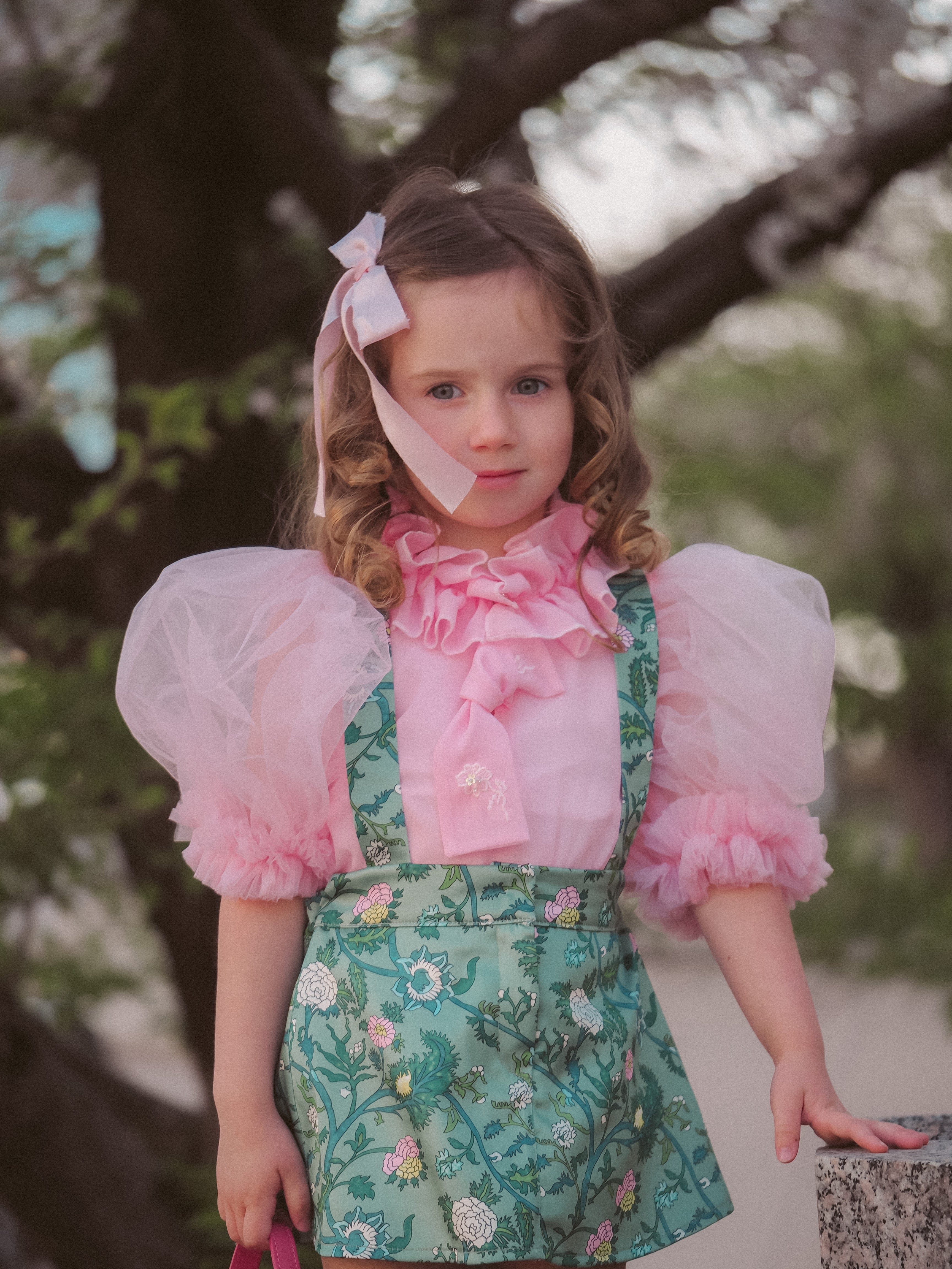 Eva Skirt and Blouse Pink and Green Floral Tulle Set - Image 10