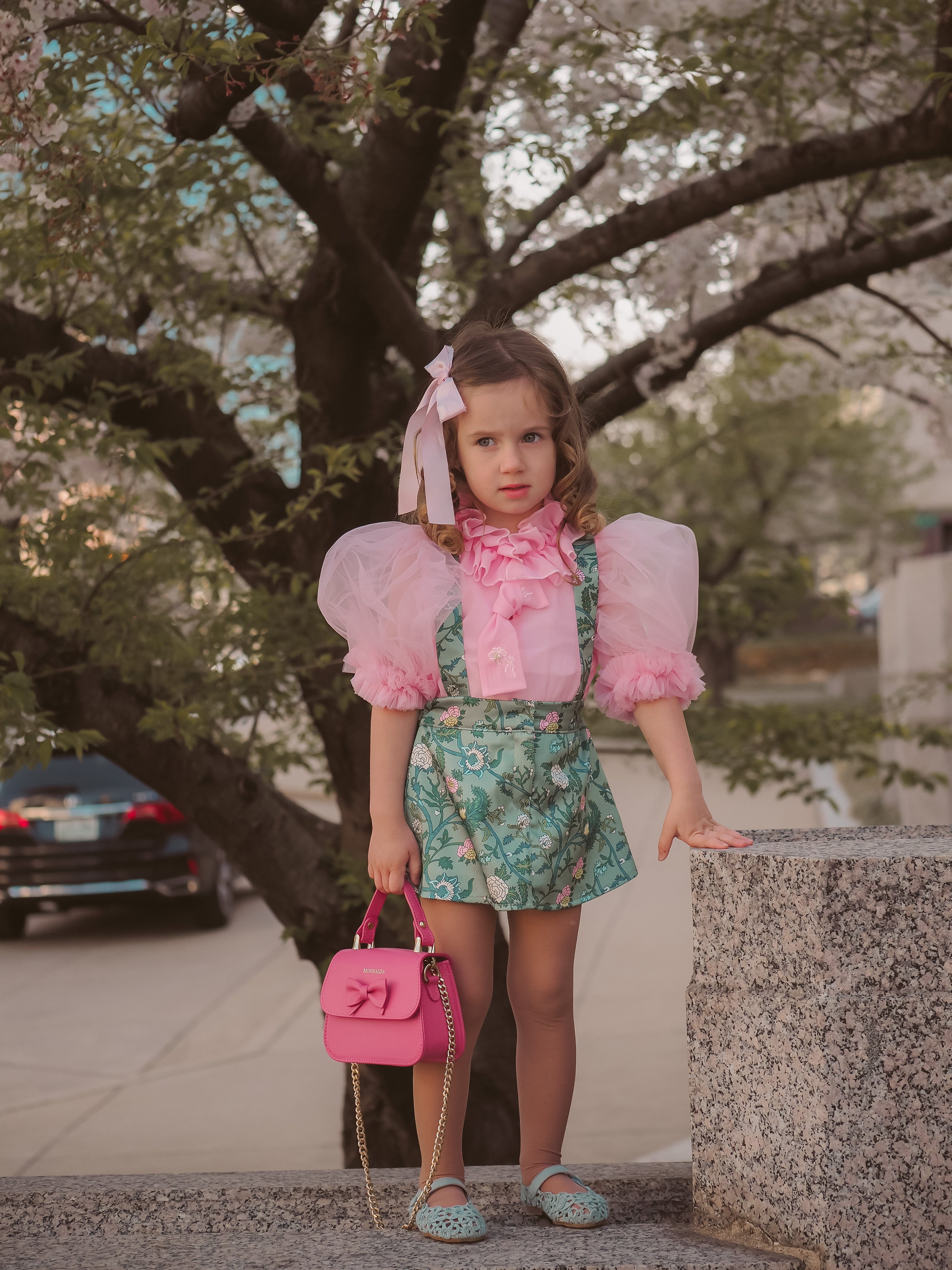Eva Skirt and Blouse Pink and Green Floral Tulle Set - Image 11