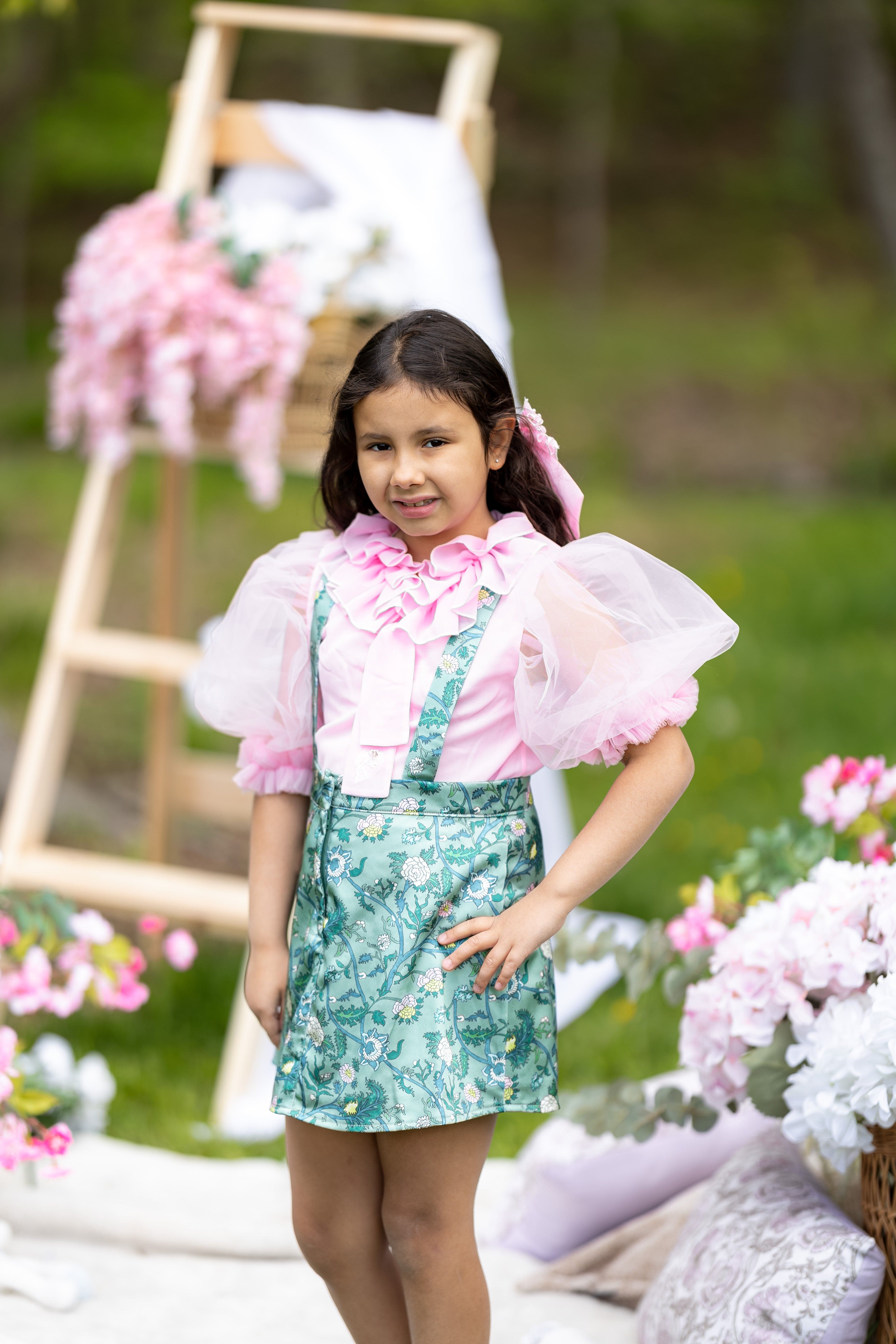 Eva Skirt and Blouse Pink and Green Floral Tulle Set - Image 14