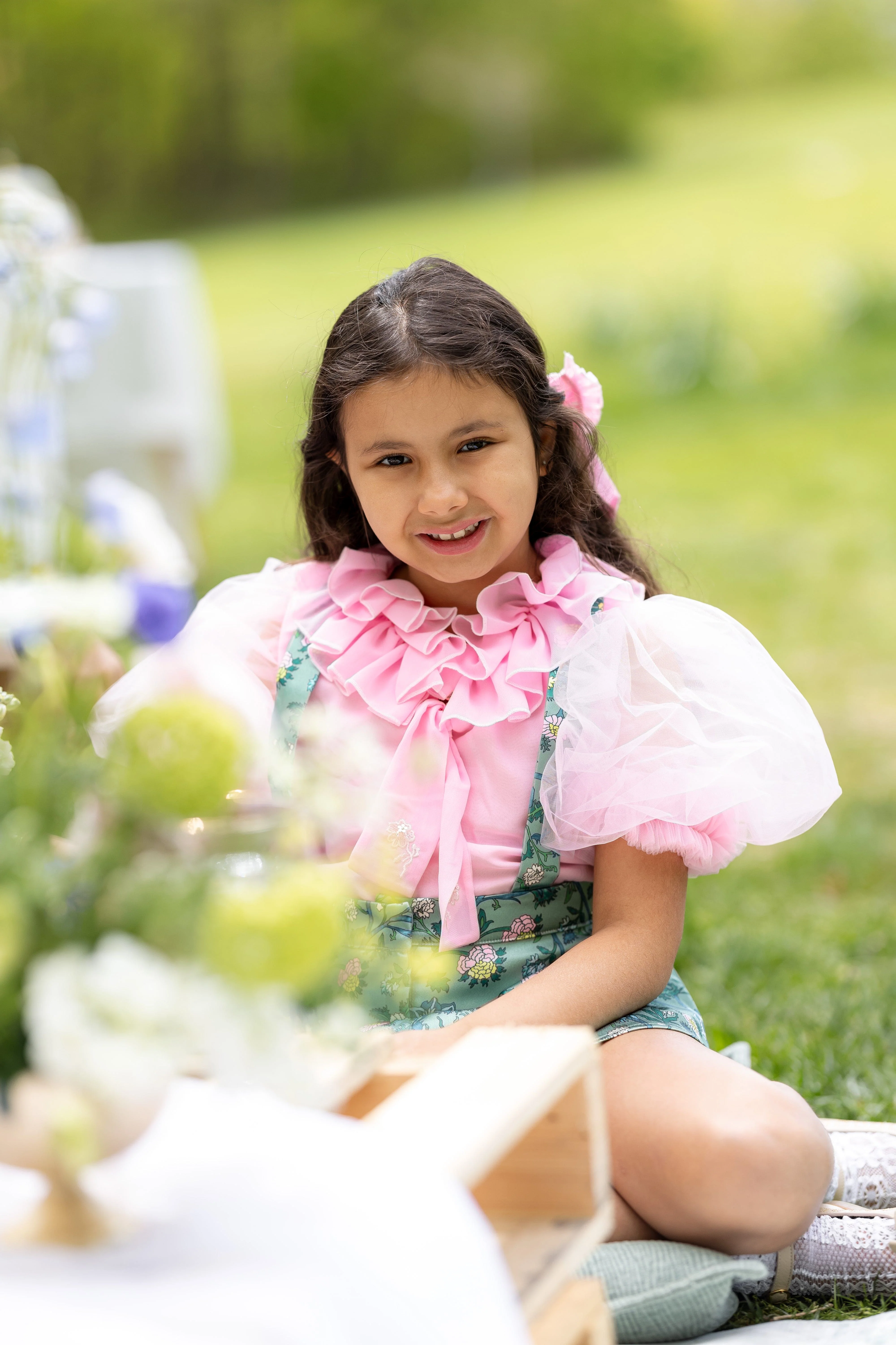 Eva Skirt and Blouse Pink and Green Floral Tulle Set - Image 15