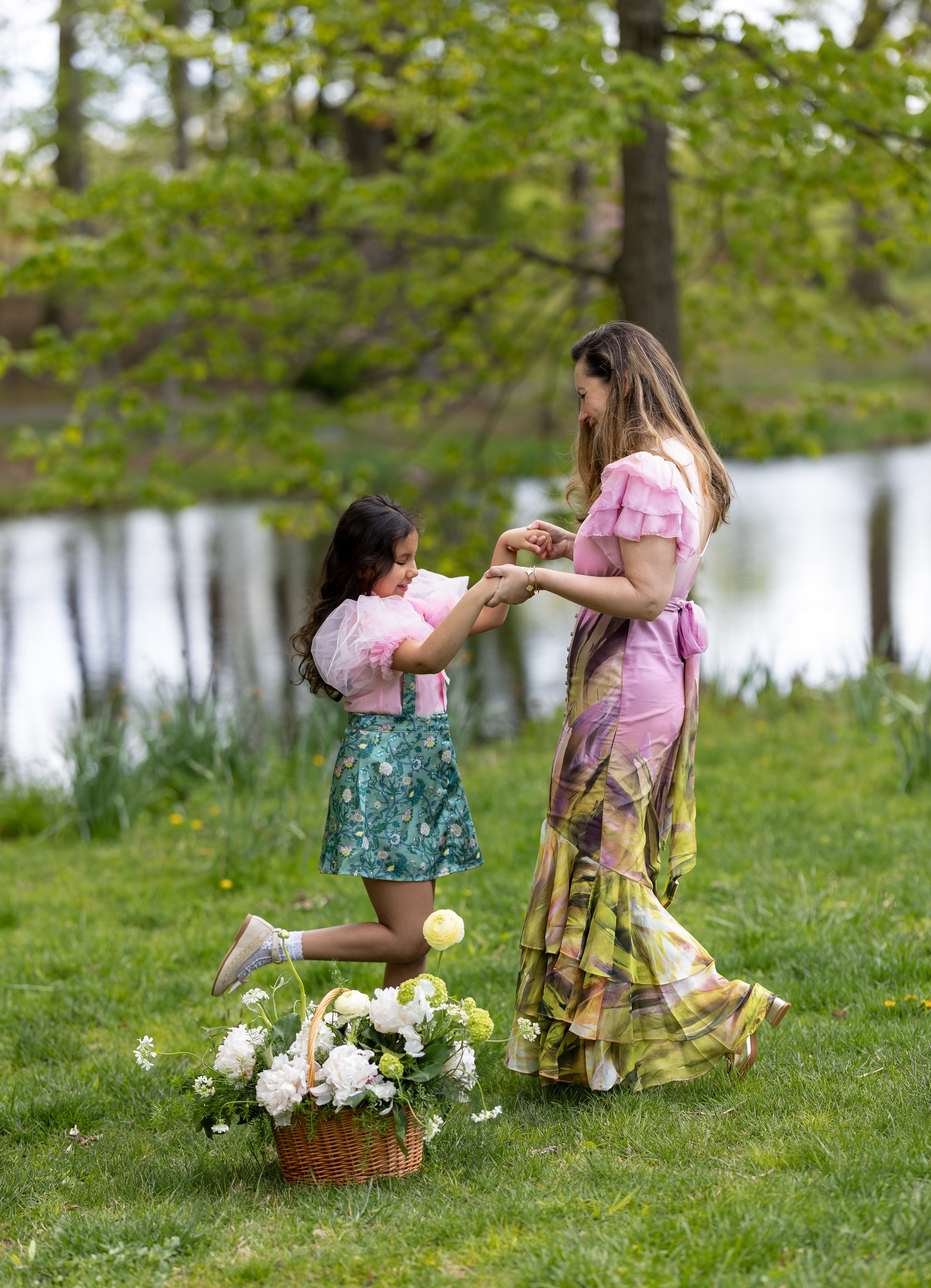 Eva Skirt and Blouse Pink and Green Floral Tulle Set - Image 16